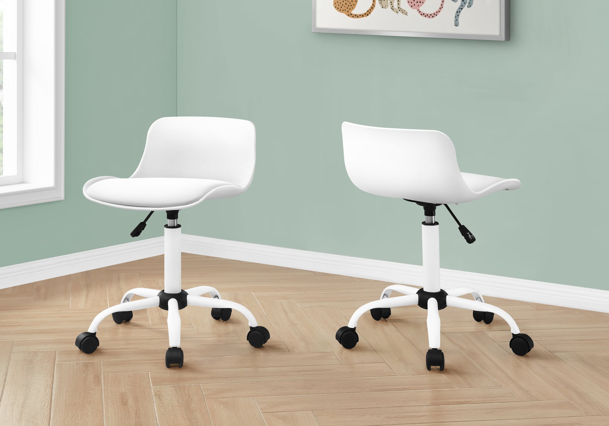 Kids White Faux Leather Swivel Office Chair, White Metal Base - Platinum-Level Office Chairs