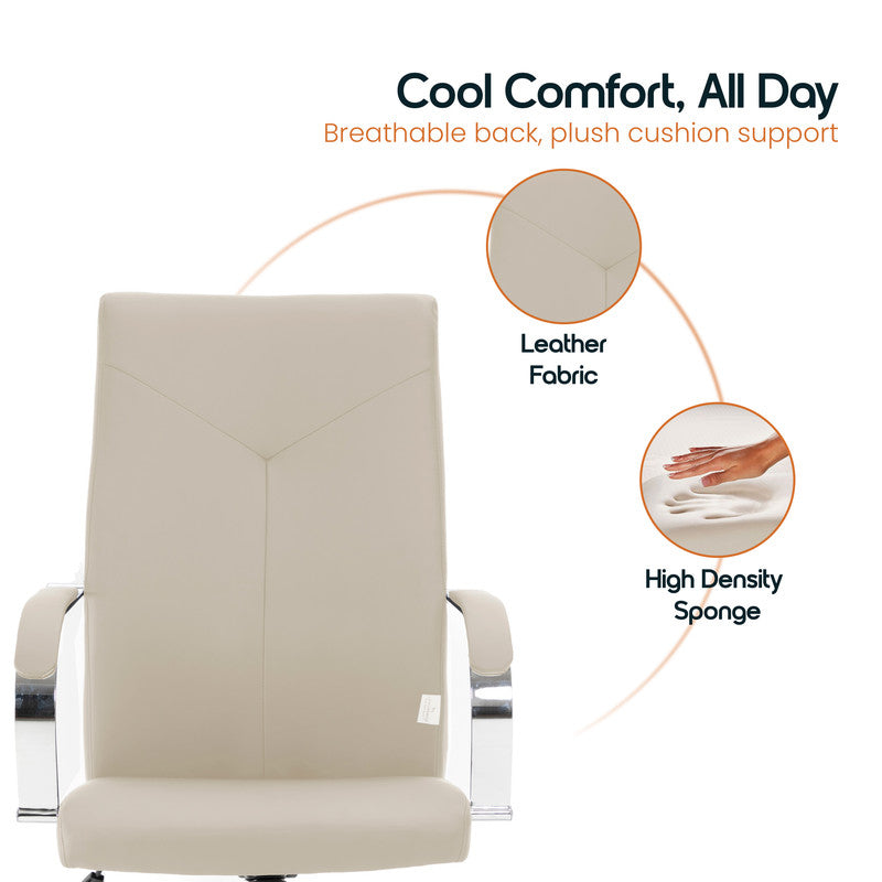 20 PCS Sonora Ergonomic High-Back Leather Desk Office Chair with Chrome Base and Tilt for Home Office - Tan