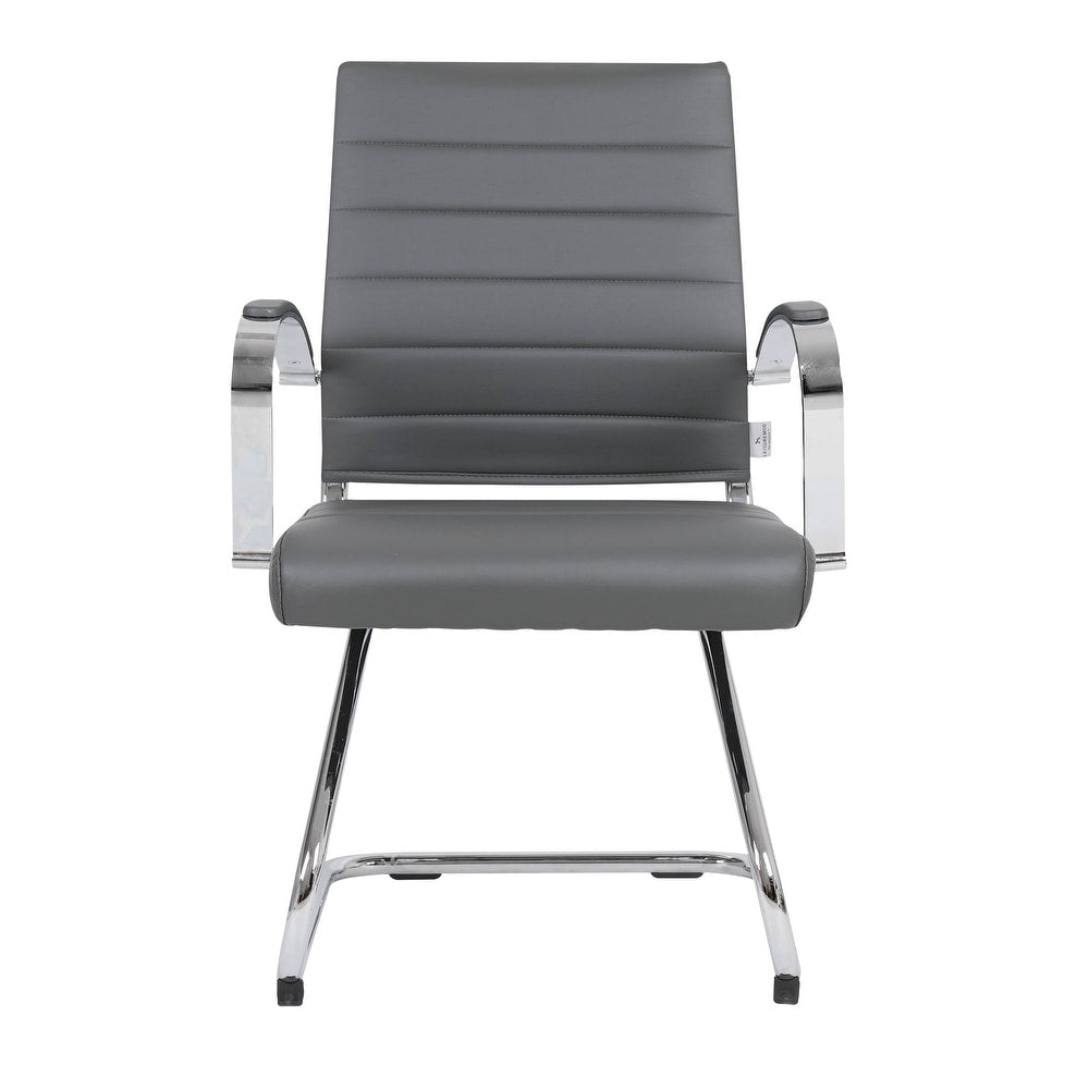 24 PCS Benmar Leather Upholstered Computer Office Chair with Sled Base, Padded Armrests for Home or Office - Grey