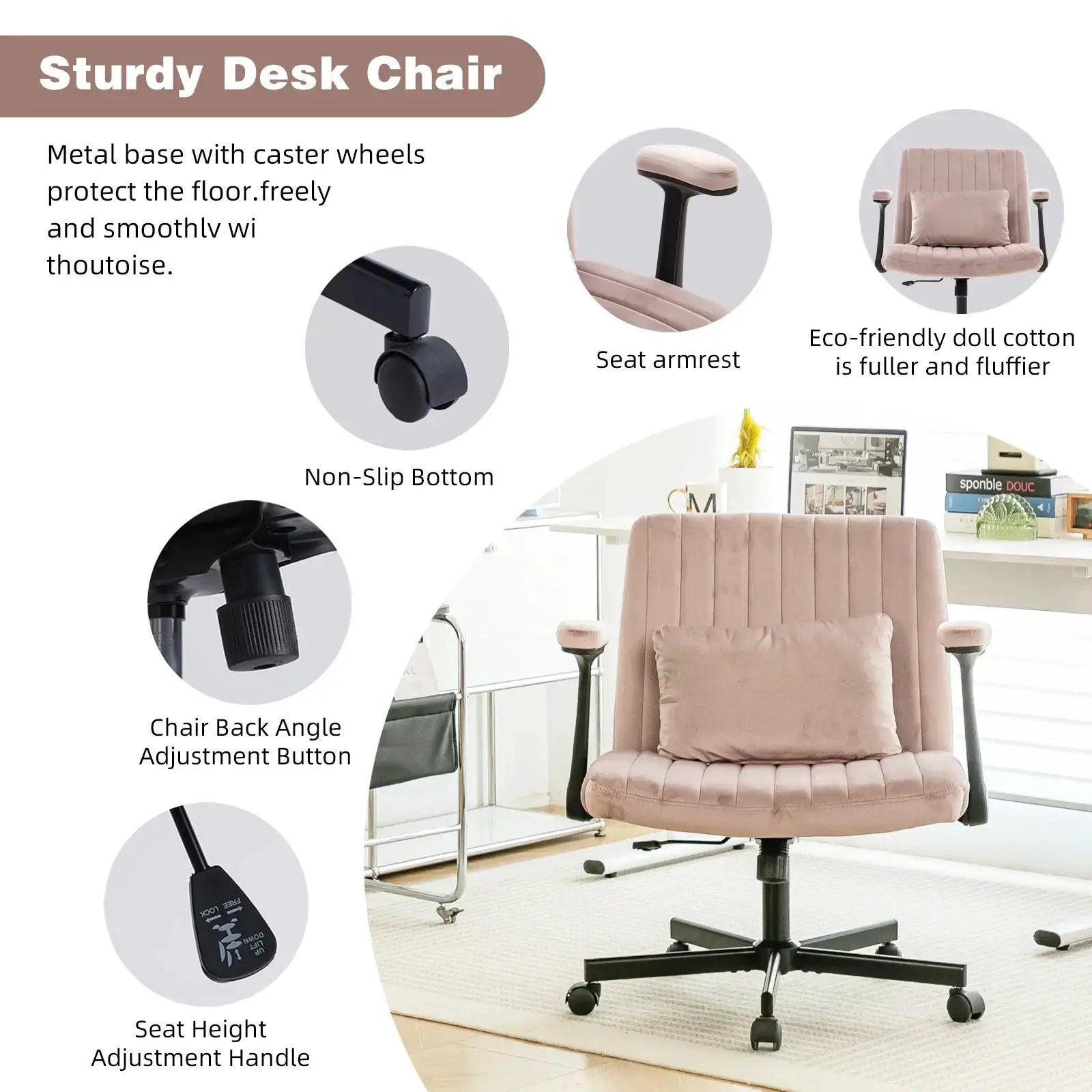 Dark Pink Velvet Criss Cross Armchair With Wheels For Home Office by Platinum-Level Office Chairs