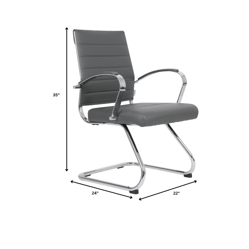 24 PCS Benmar Leather Upholstered Computer Office Chair with Sled Base, Padded Armrests for Home or Office - Grey
