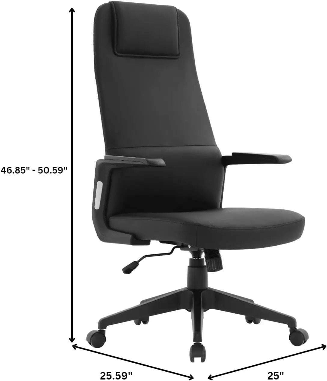 Leisuremod Ergonomic High-Back Leather Office Chair - Black Swivel Desk Chair with Adjustable Height, Tilt, Padded Headrest & Double Wheel Casters, Comfortable for Home or Office