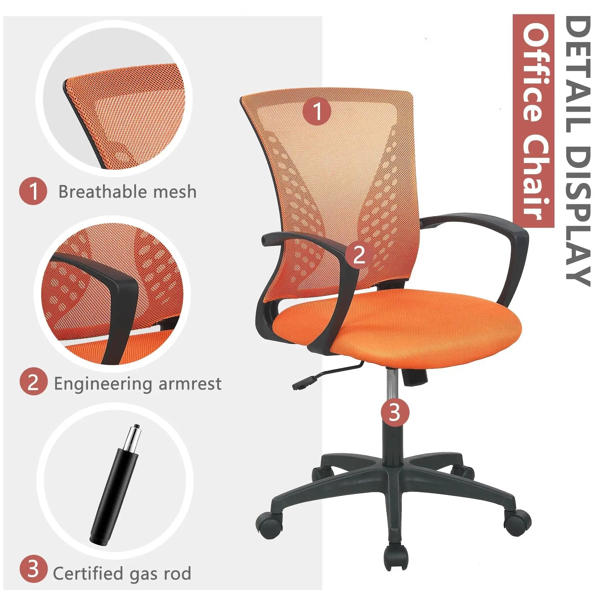 Paylesshere Ergonomic Office Chair, Lumbar Support, Adjustable Height with Armrests for Adults(Orange)