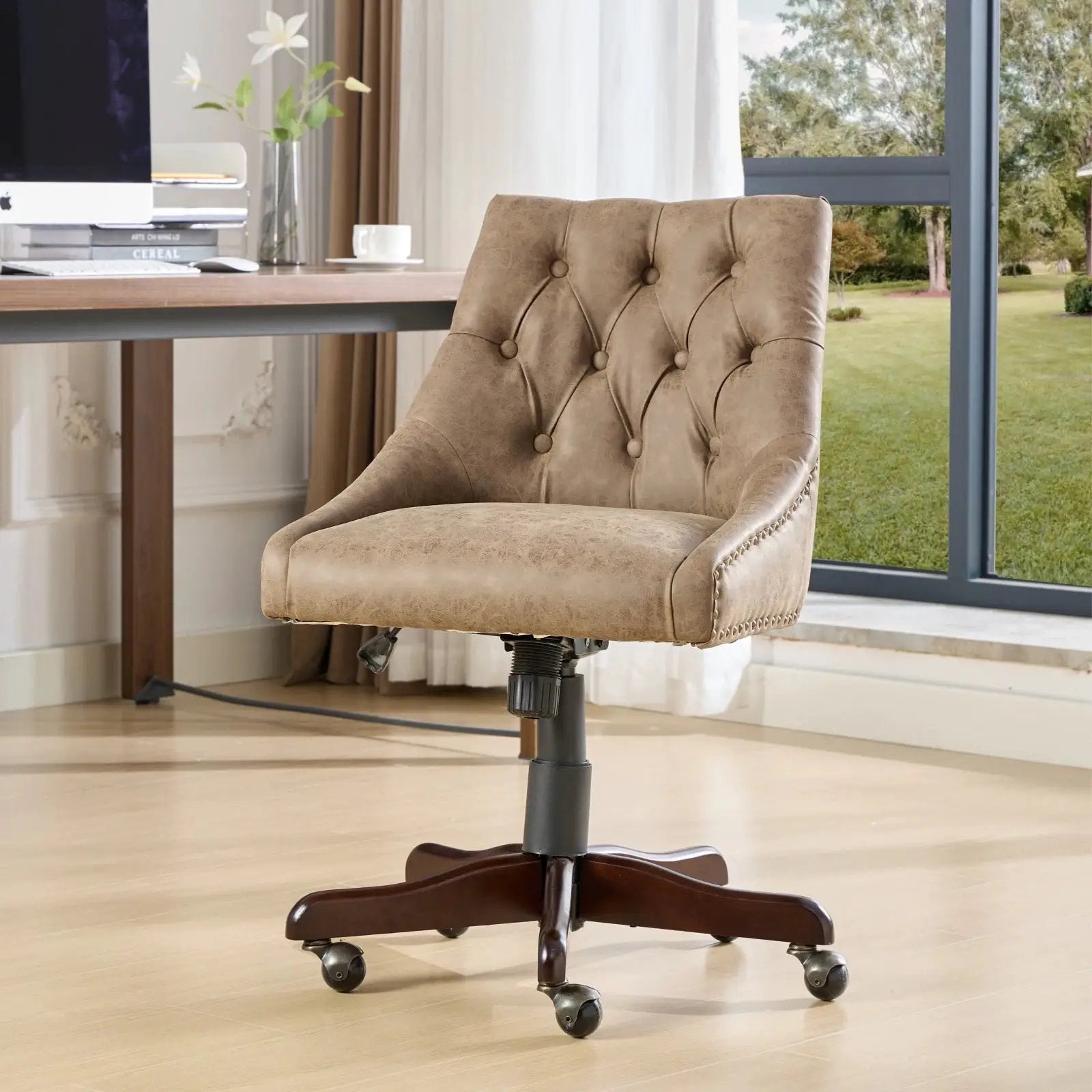 Medieval Retro Style Sheepskin Pattern Fabric Home Office Chair with Lift, Swivel and Recline Functions