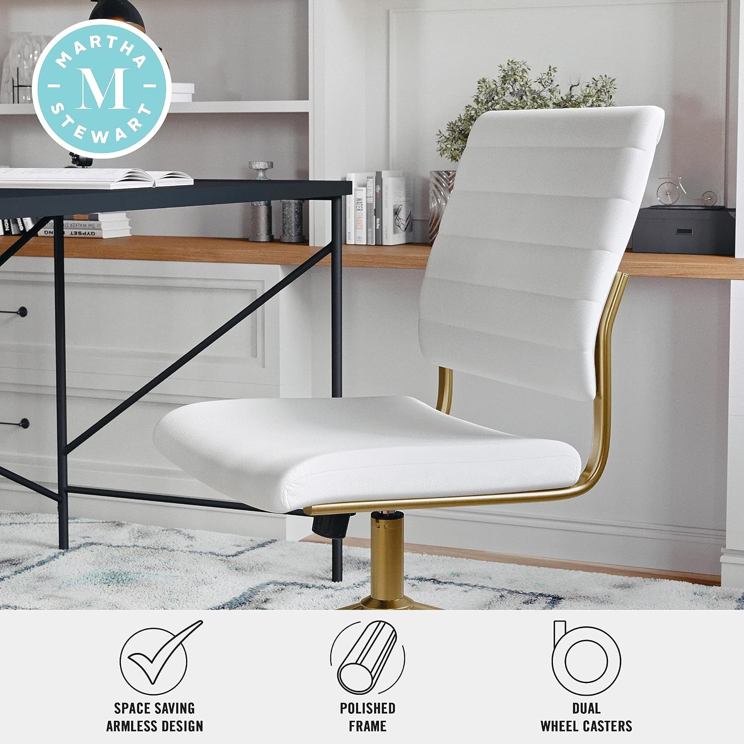 Martha Stewart Ivy Upholstered Office Chair, White
