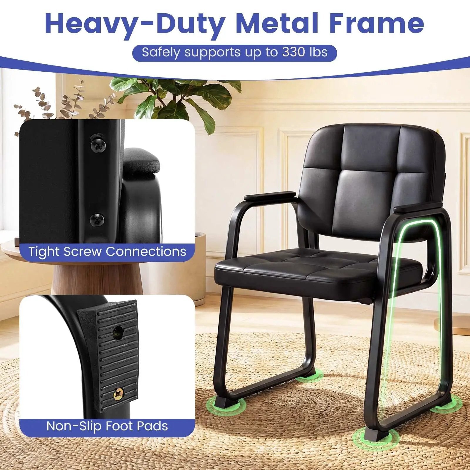 Costway Leather Office Reception Chairs Set of 2/4/6/8/10/12 with - Sled Base