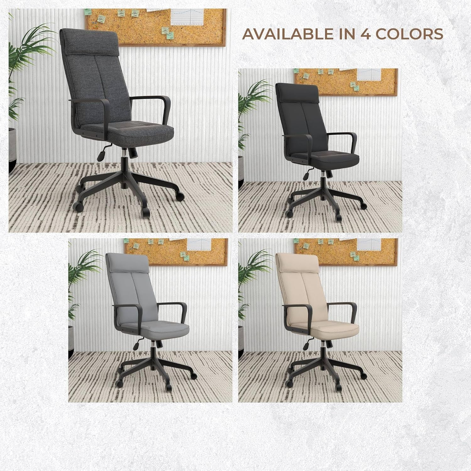 Leisuremod Ergonomic Office Chair High-Back Polyester Adjustable Height Swivel and Tilt with Double Wheel Casters Aiaria Collection in Charcoal