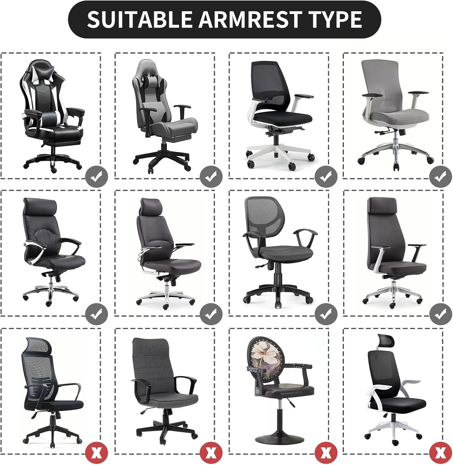 FORCHEER Office Chair Armrest Covers Water Resistant 2PCS Stretch Jacquard Desk Chair Arm Covers for Computer Gaming Chairs Fits 8-13Inch Washable Removable-Black