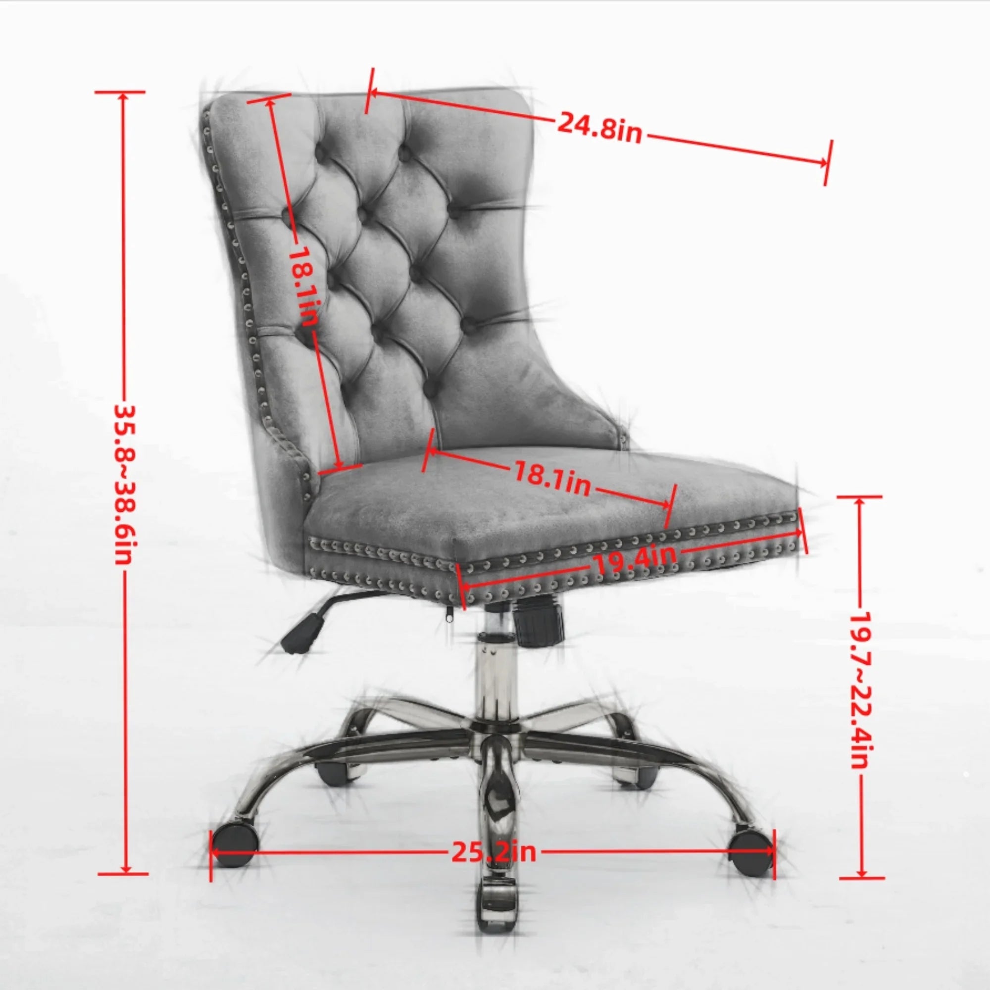 Velvet Tufted Pink Office Chair With Golden Base, Adjustable Swivel by Platinum-Level Office Chairs