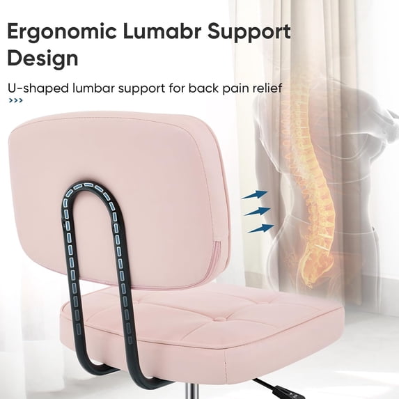 Pink Armless PU Leather Adjustable Rolling Desk Chair - Platinum-Level Office Chairs