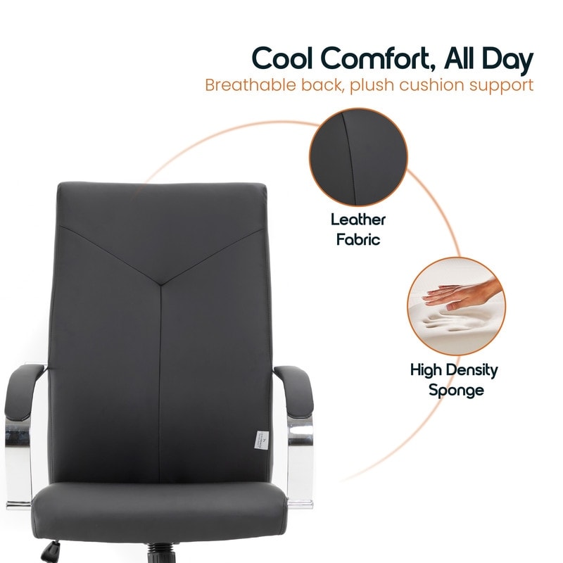 20 PCS Sonora Ergonomic High-Back Leather Desk Office Chair with Chrome Base and Tilt for Home Office - Black