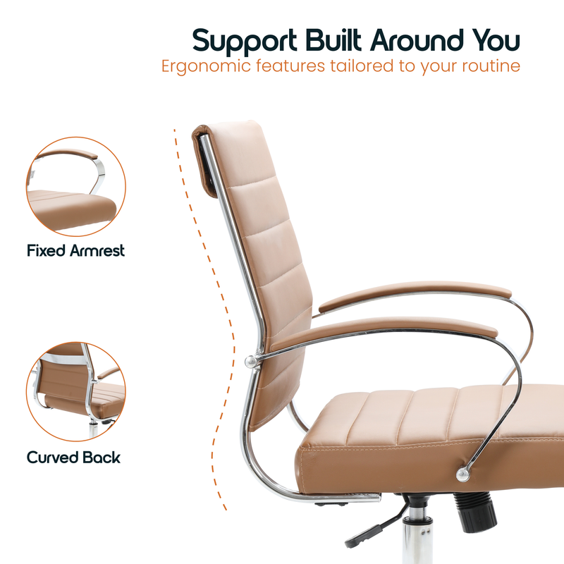30 PCS Benmar Leather Office Desk Computer Chair with Ribbed Seat and Steel Frame - Brown