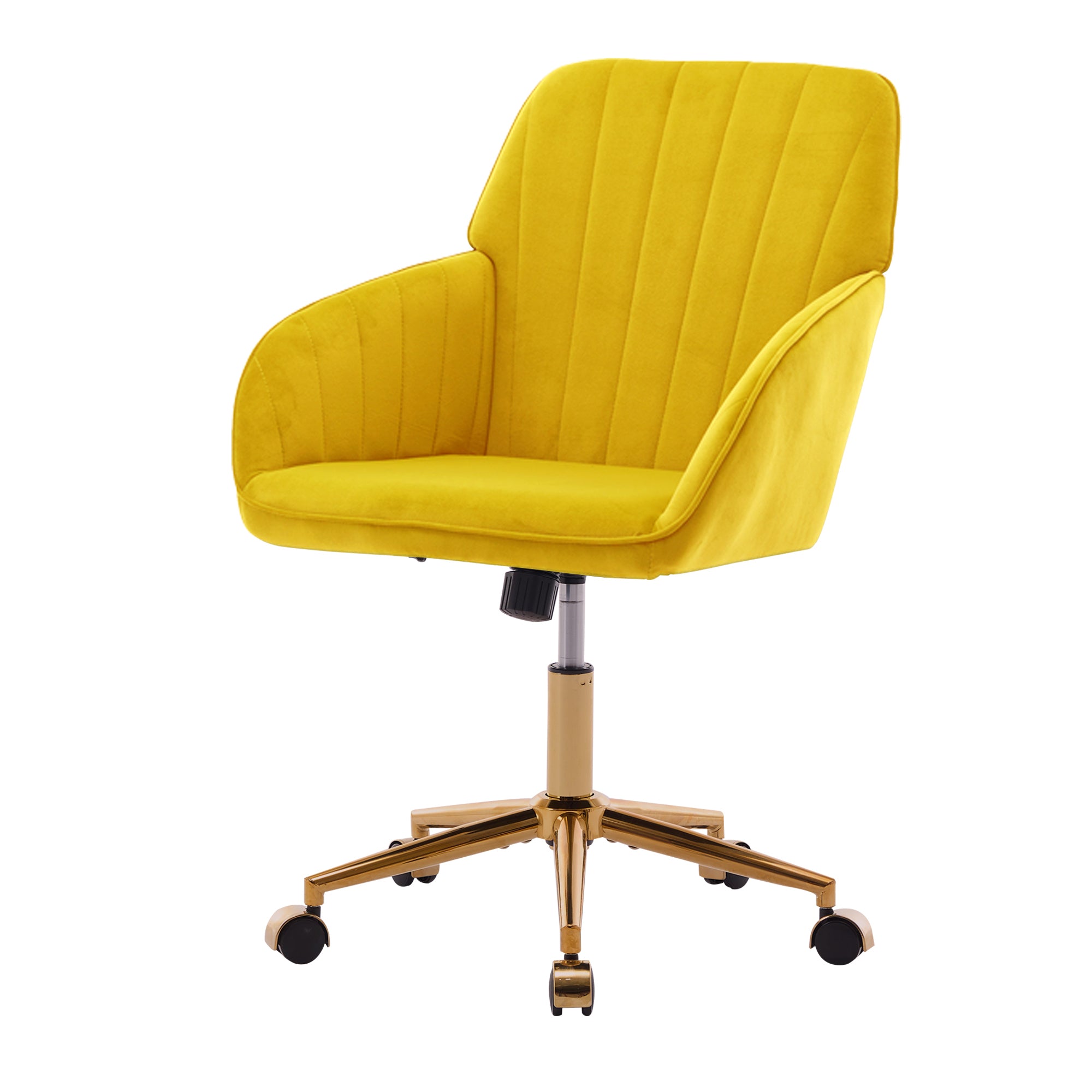 Bright Yellow Velvet Office Chair, Modern Ergonomic Swivel Desk Chair with Gold Base and Wide Backrest for Home or Office - Platinum-Level Office Chairs