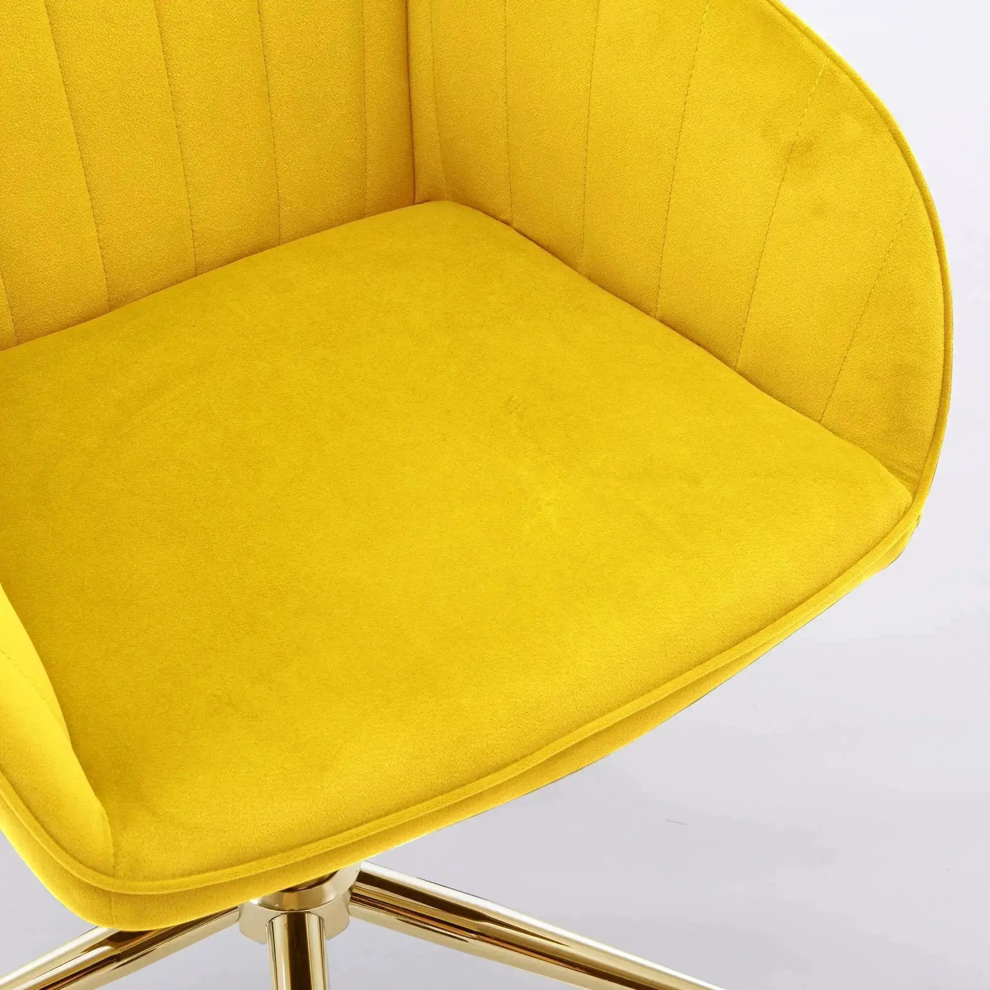 Bright Yellow Velvet Office Chair with Gold Base - Adjustable & Stylish - Platinum-Level Office Chairs