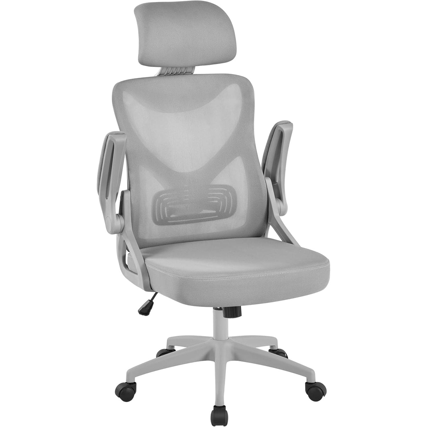 Yaheetech Ergonomic Office Chair with Headrest, Lumbar Support, White/Gray | Breathable Mesh High-Back Adjustable Headrest, Padded Seat, and Flip-Up Armrests Supports Your Back and Neck, Holds 300Lb