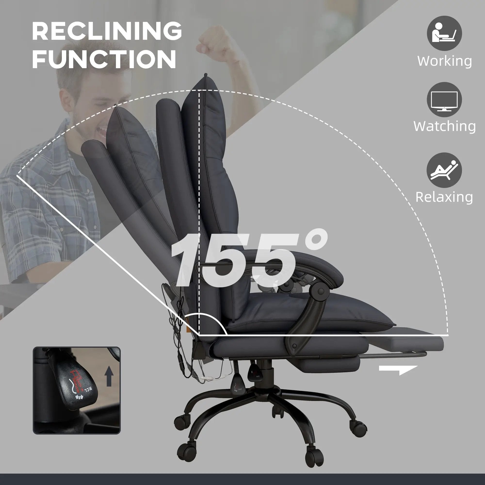 Executive Massage Office Chair with 6 Vibration Points, Microfiber Computer Desk Chair, Heated Reclining Chair with Footrest, Armrest, Double Padding, Charcoal Gray by Doba