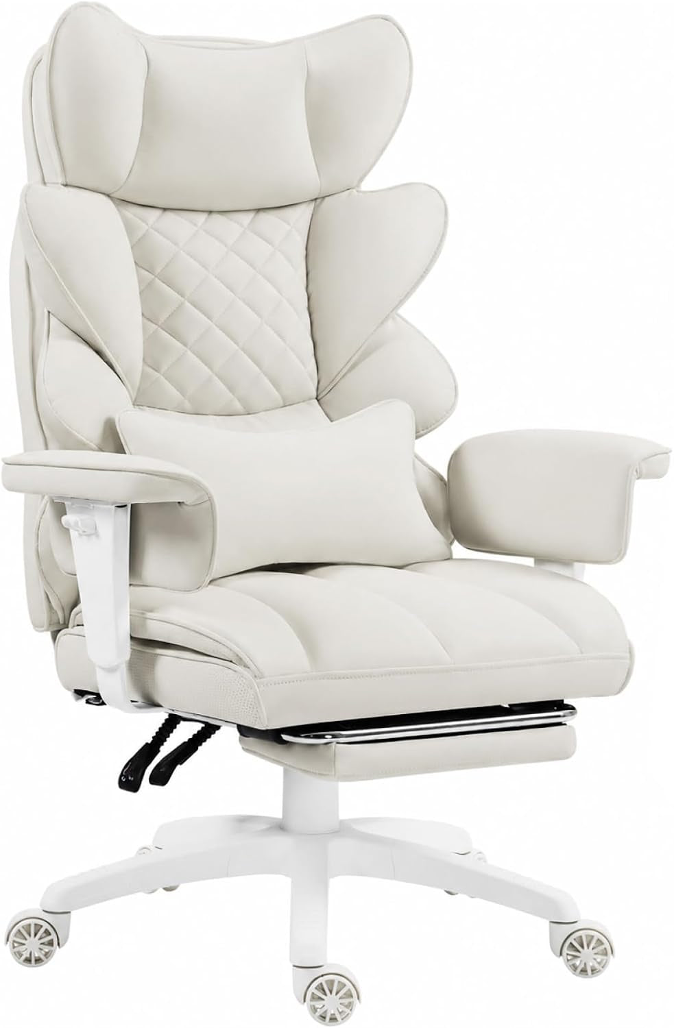 Dowinx Big and Tall Office Chair with Pocket Spring Cushion,High Back Computer Gaming Chairs with Adjustable Armrests,Executive Desk Chairs with Lumbar Support and Footrest,Pu-Brown