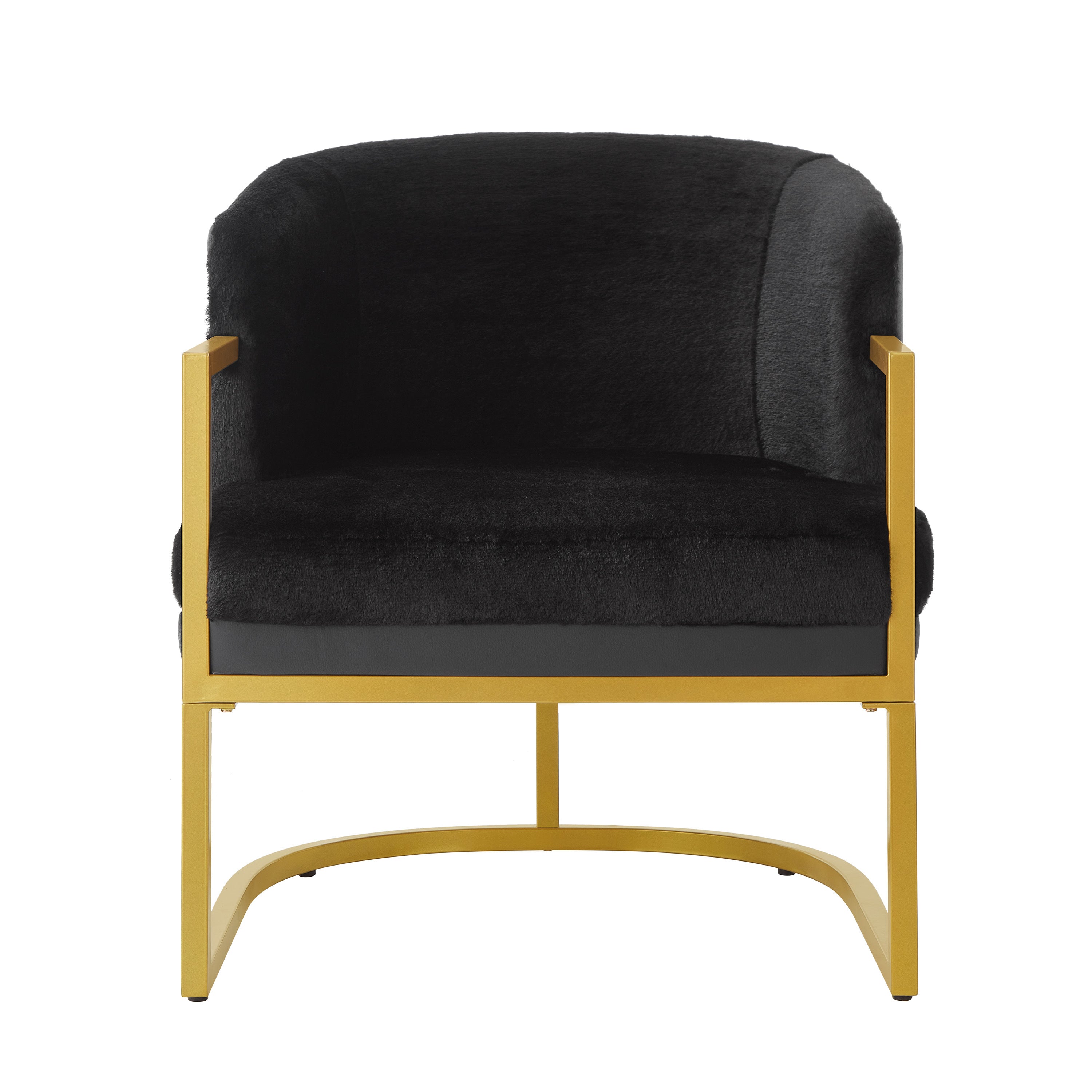 Luxurious Black Faux Rabbit Fur Accent Chair With Gold Frame