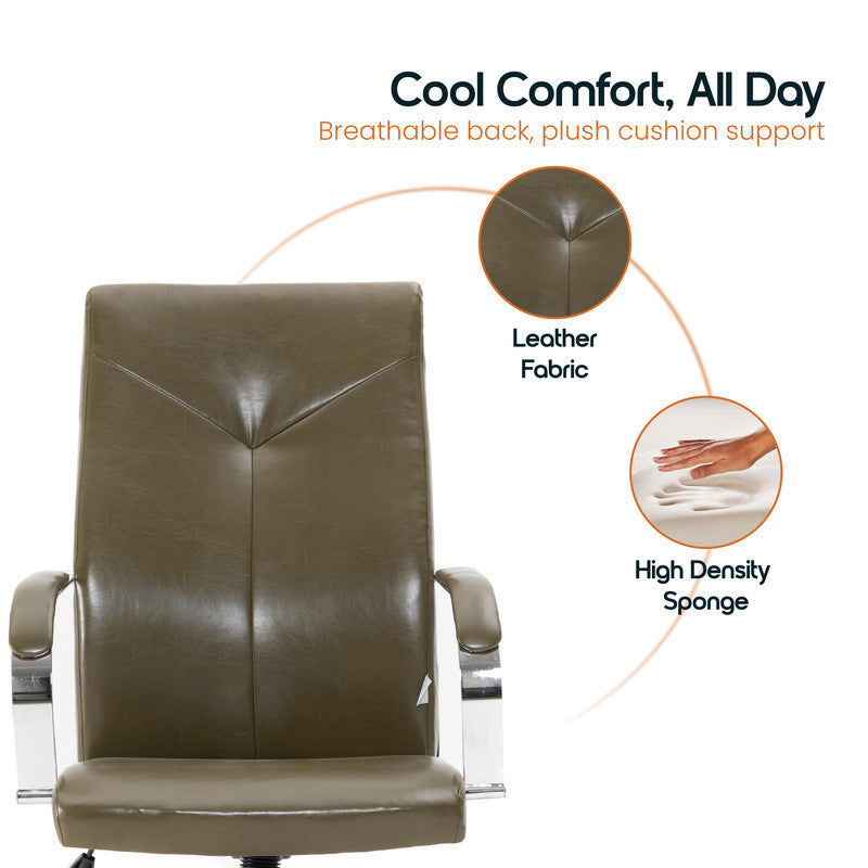 20 PCS Sonora Ergonomic High-Back Leather Desk Office Chair with Chrome Base and Tilt for Home Office - Olive Green