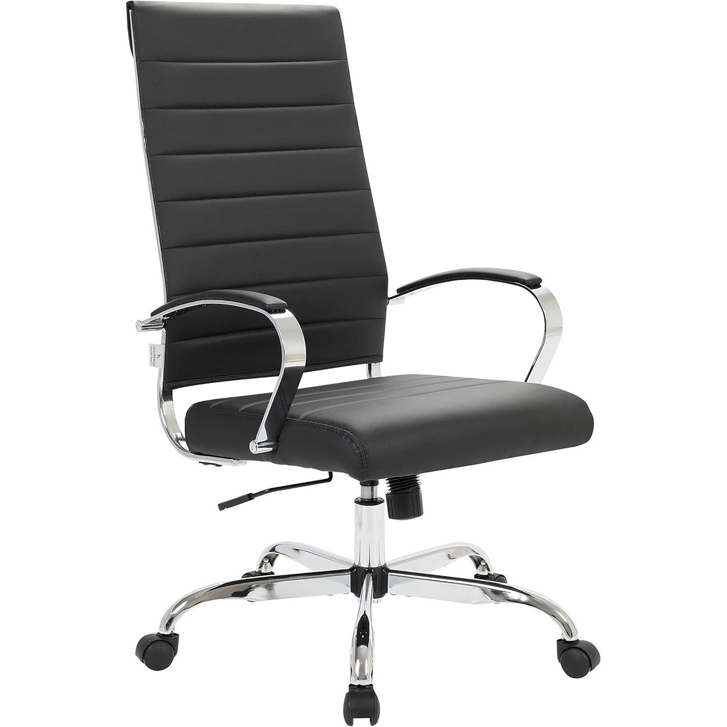 Leisuremod Benmar Modern High-Back Office Chair, 360-Degree Adjustable Swivel Task Furniture in Leather Upholstery with Ribbed Backrest for Home and Office