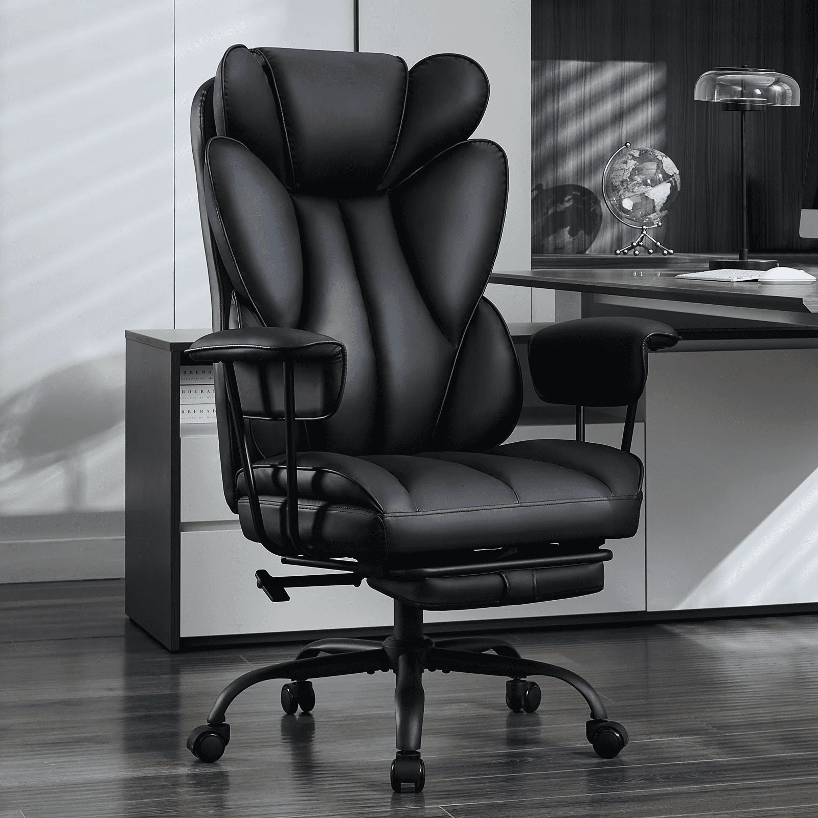 TMV Big and Tall Office Chair -High Back PU Leather Office Chair with Footrest, Wide Seat and Lumbar Support, Black