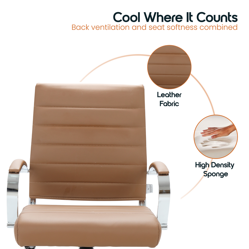 30 PCS Benmar Leather Office Desk Computer Chair with Ribbed Seat and Steel Frame - Brown