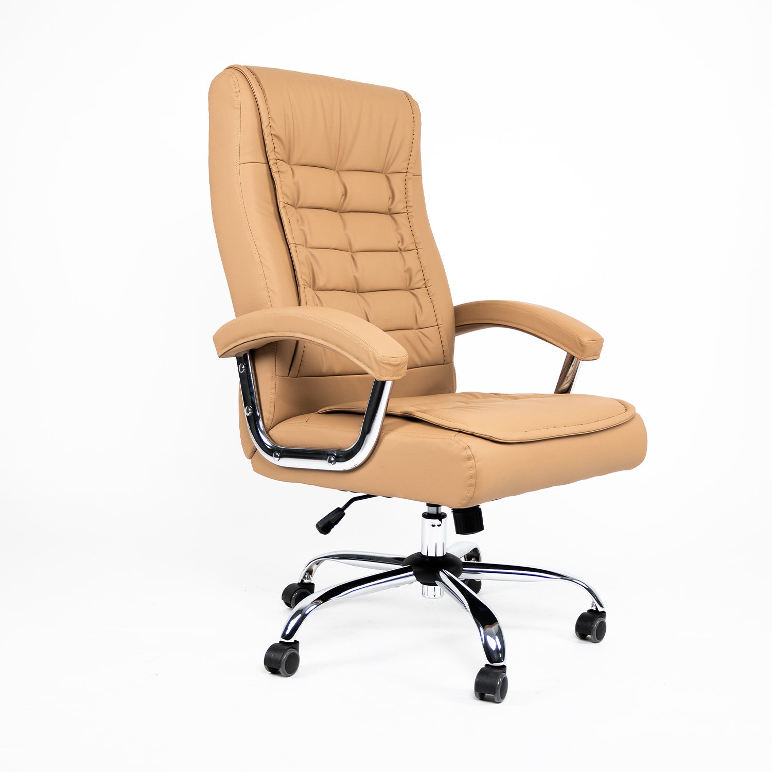 High Back Camel PU Leather Executive Office Chair Ergonomic Swivel Desk Chair Spring Cushion Chrome Armrests 350 lb Capacity - Platinum-Level Office Chairs