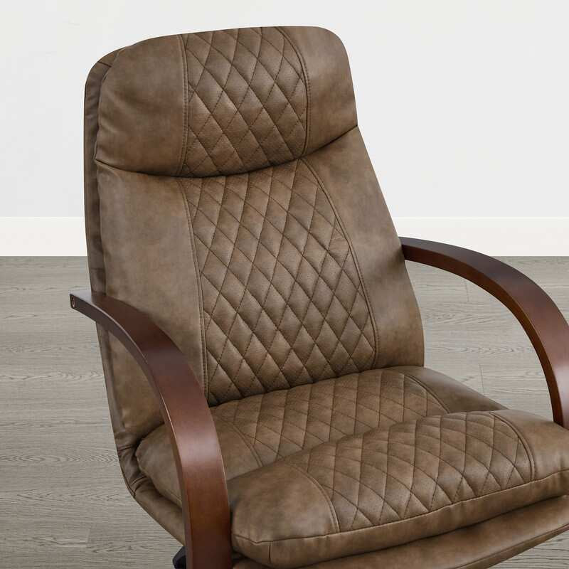 Upholstered Swivel Office Chair with Wood Arms