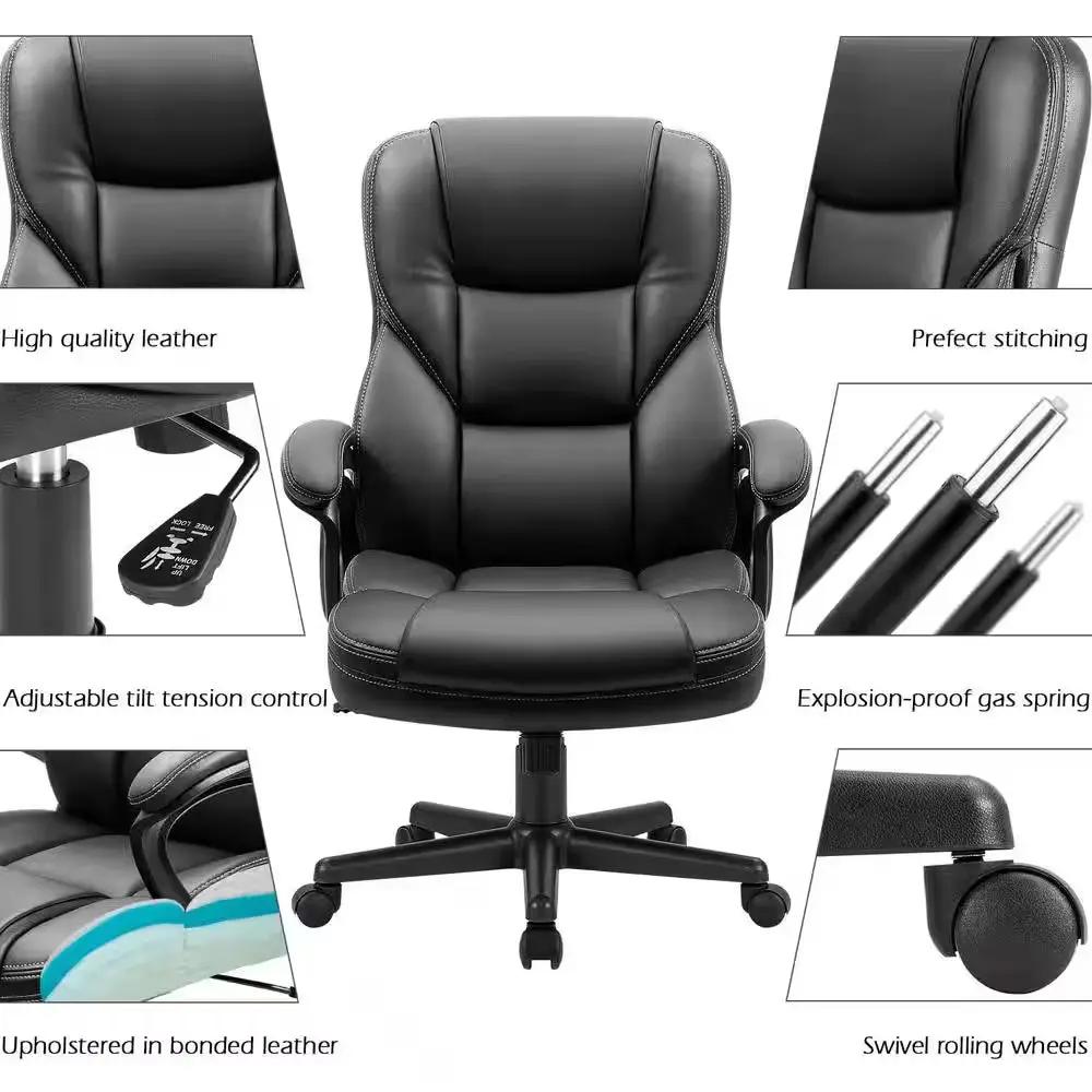 Big and Tall Black Leather High Back Executive Chair with Swivel Seat