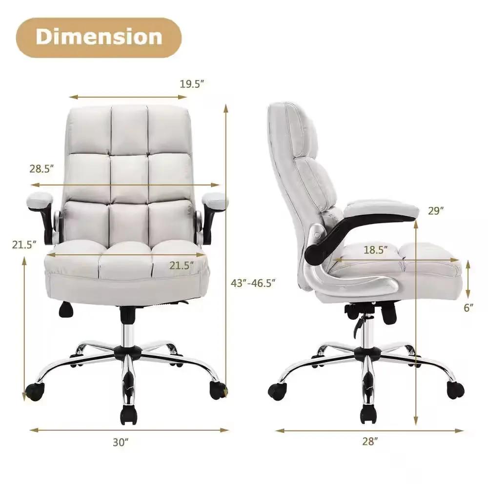 High Back Big and Tall Office Chair Adjustable Swivel Withflip-Up Arm Beige