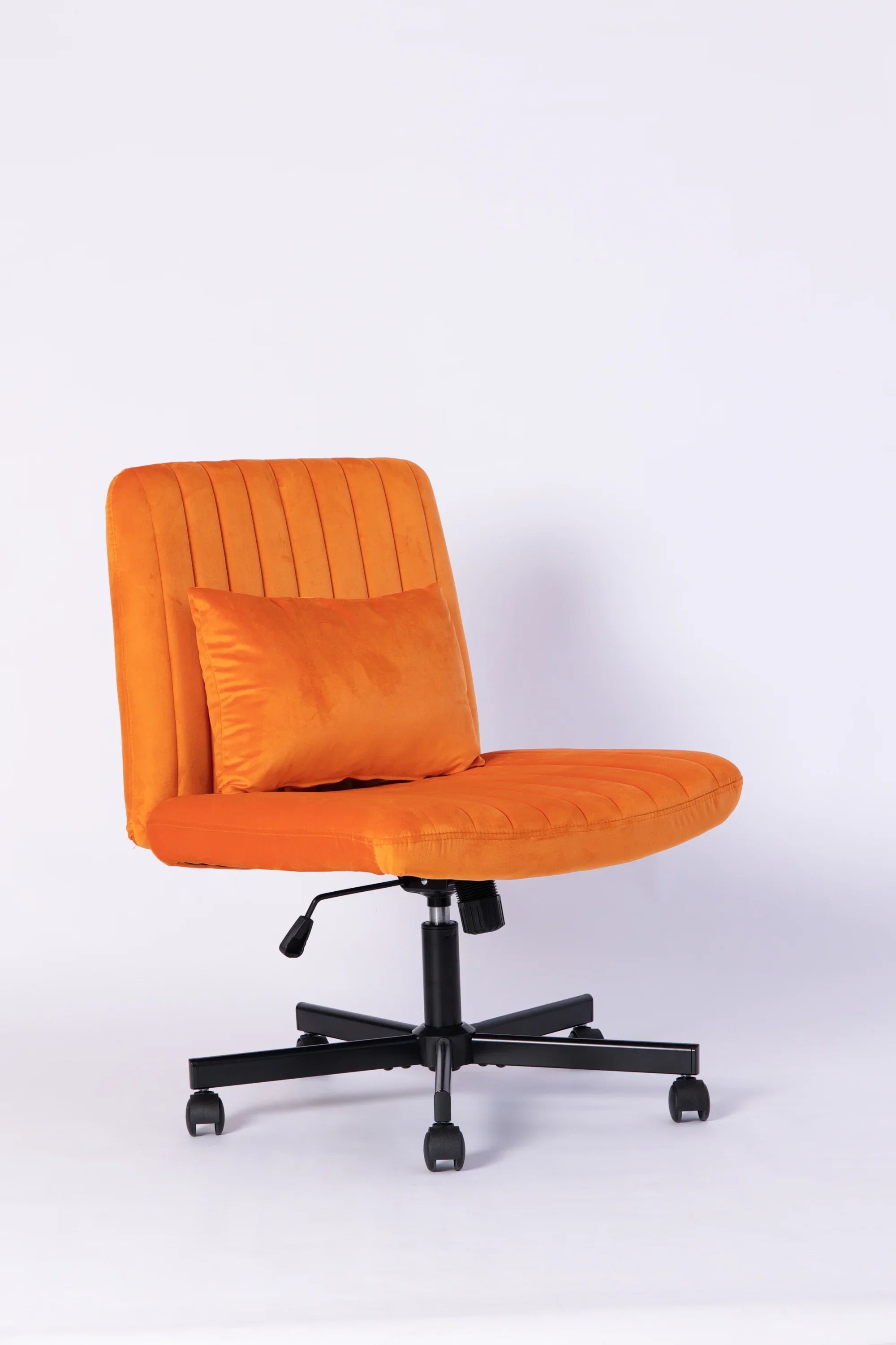 Orange Velvet Criss Cross Armless Office Chair With Wheels