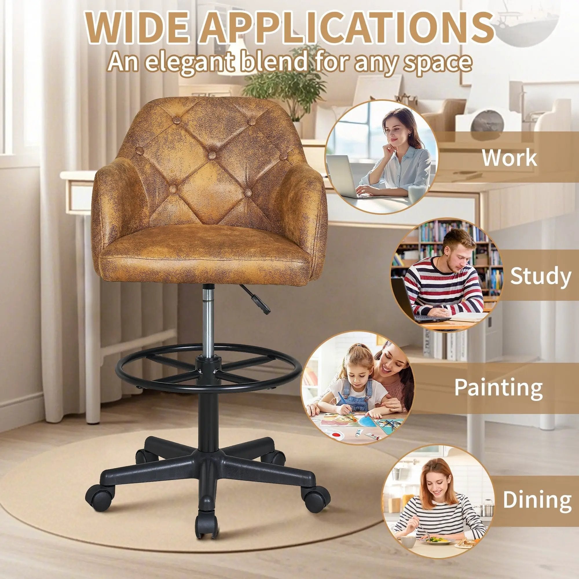 Drafting Chair Swivel Wingback Adjustable Height Office Comfort