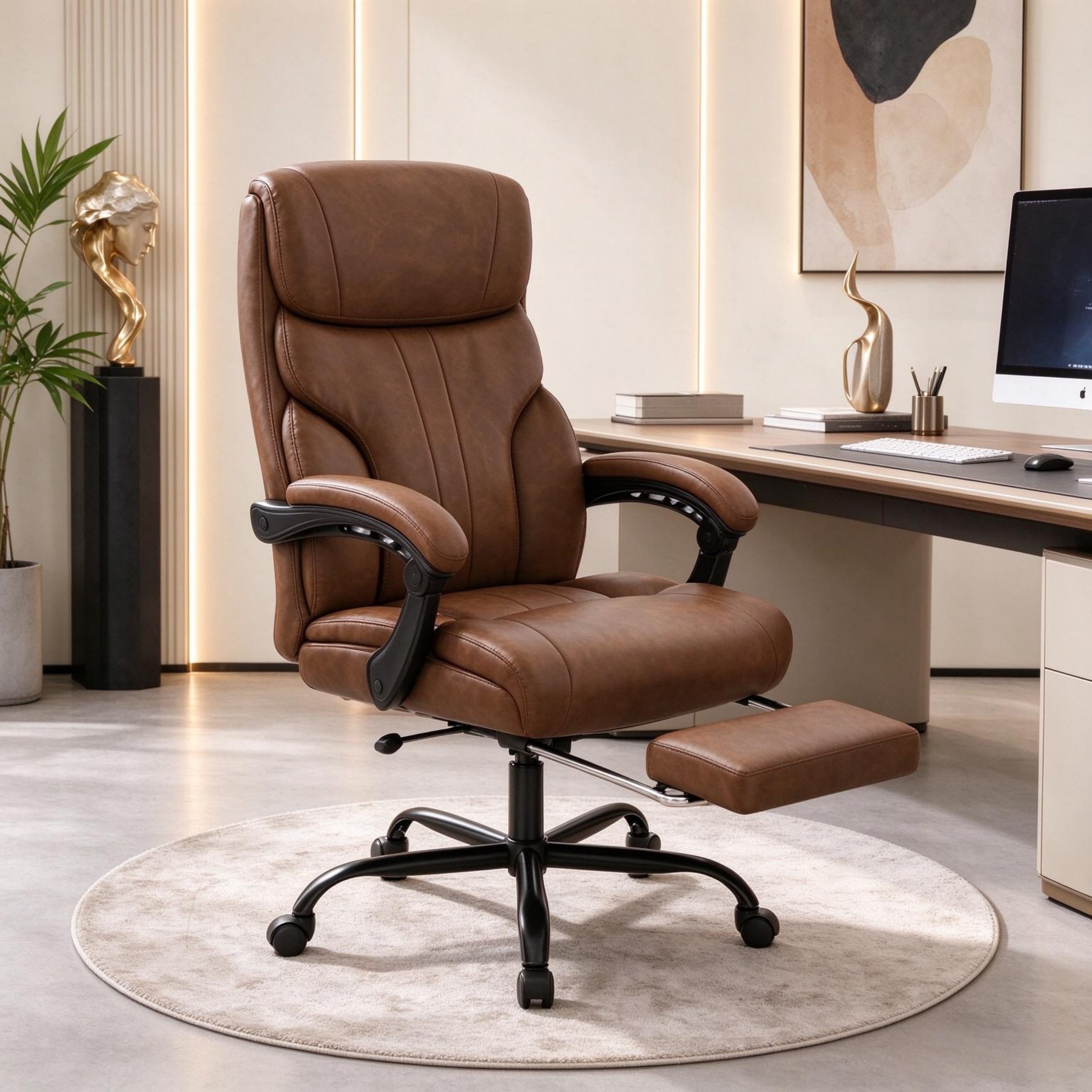 Brown PU Leather Heated Massage Recliner with Footrest