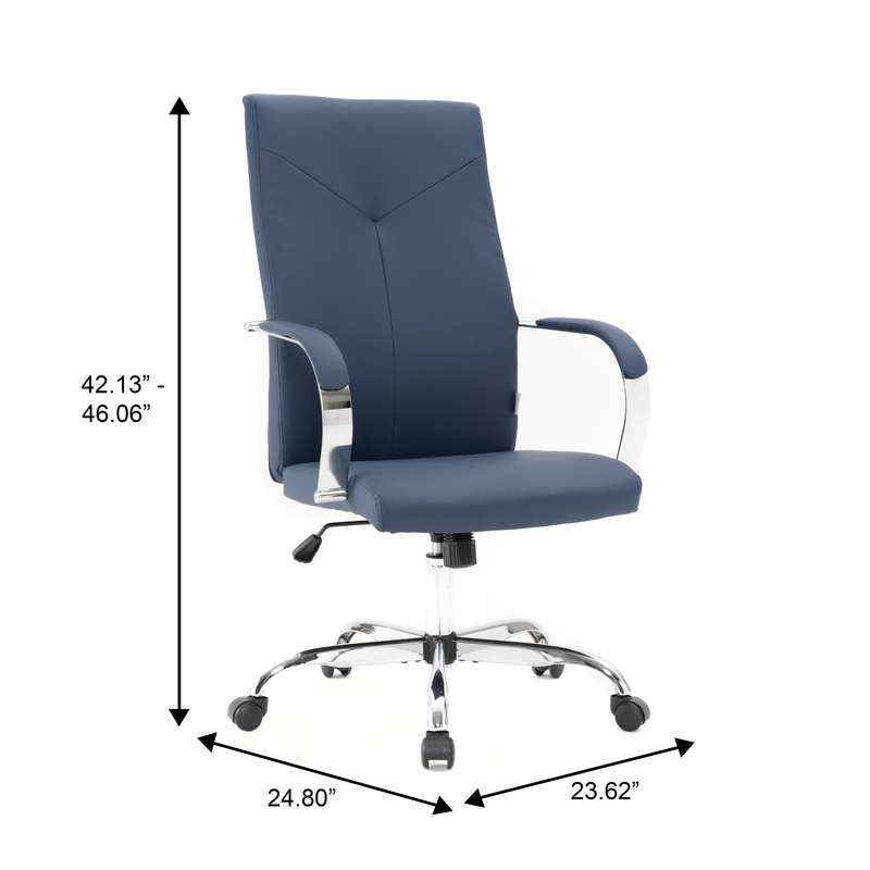 20 PCS Sonora Ergonomic High-Back Leather Desk Office Chair with Chrome Base and Tilt for Home Office - Navy Blue