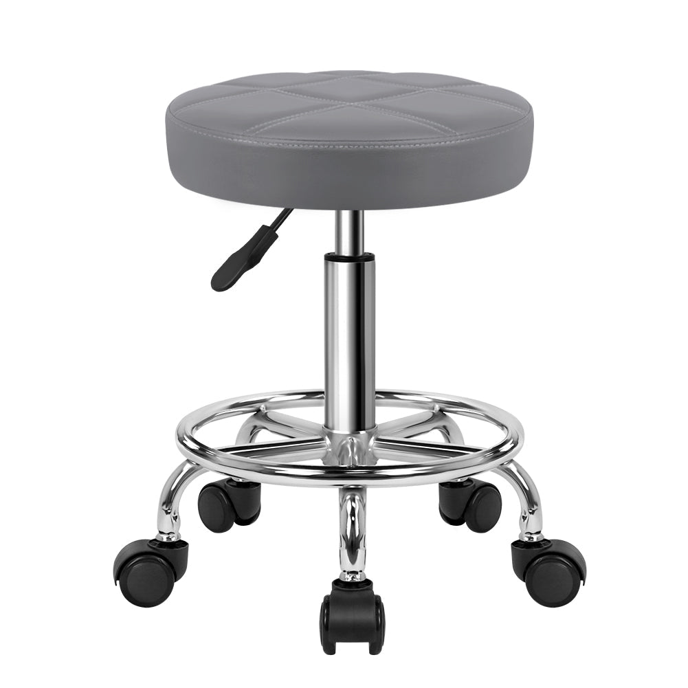 Adjustable PU Leather Rolling Bar Stool With Swivel Wheels Casters