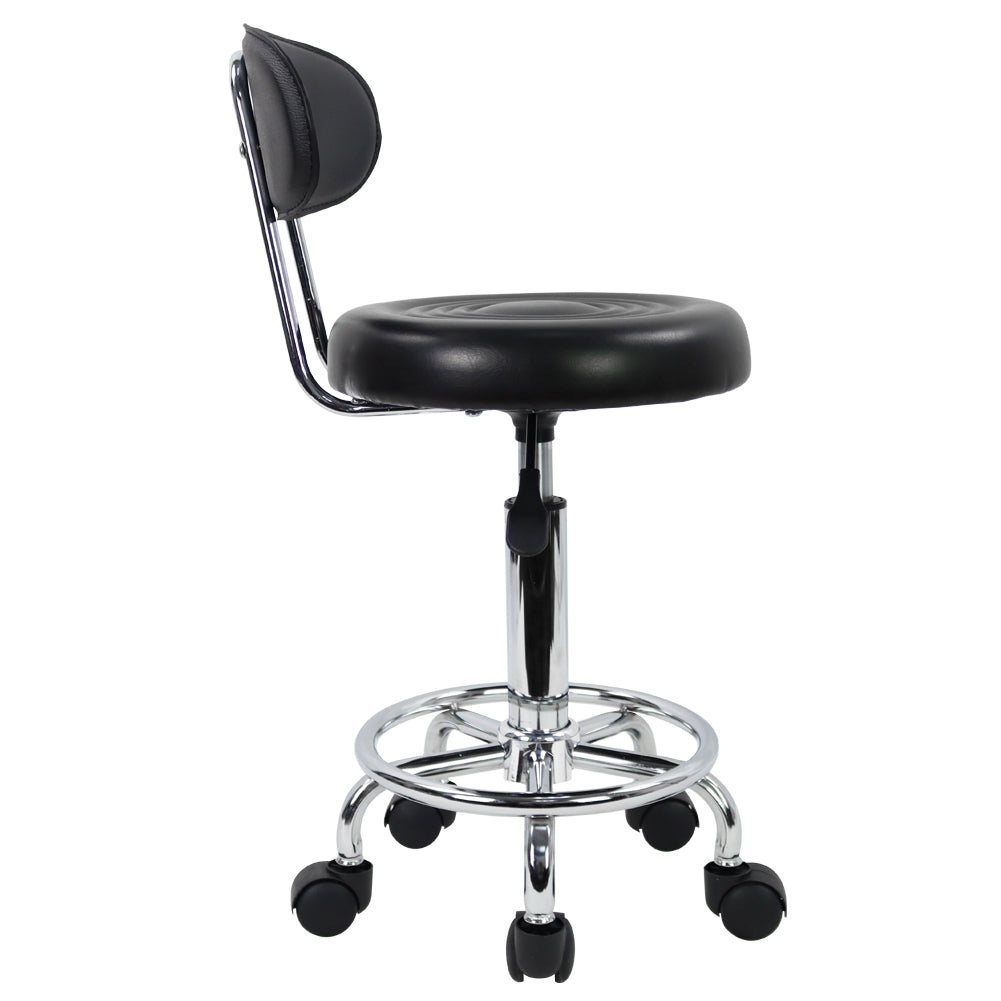 Adjustable PU Leather Rolling Stool With Low Back And Footrest