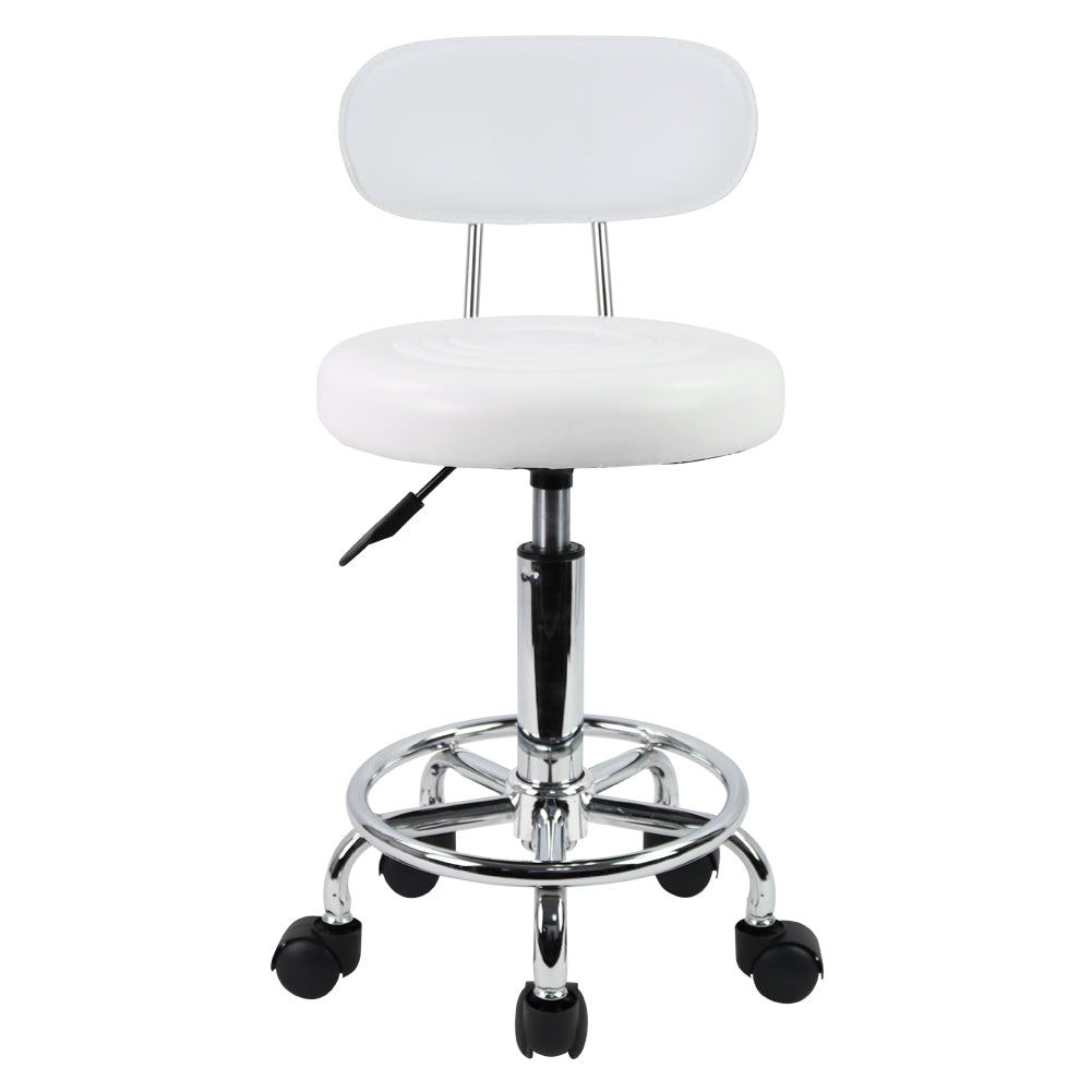 PU Leather Rolling Stool with Adjustable Height and Footrest
