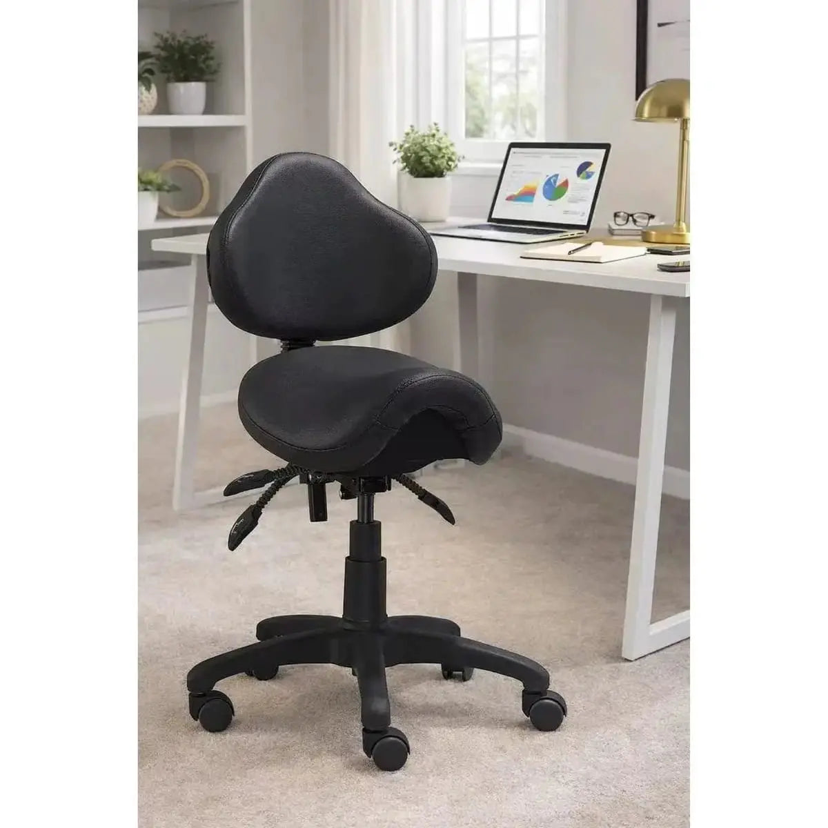 Adjustable Black Saddle Stool With Wheels For Dental Office Salon Clinic Lab Ergonomic Tilt Chair ADS