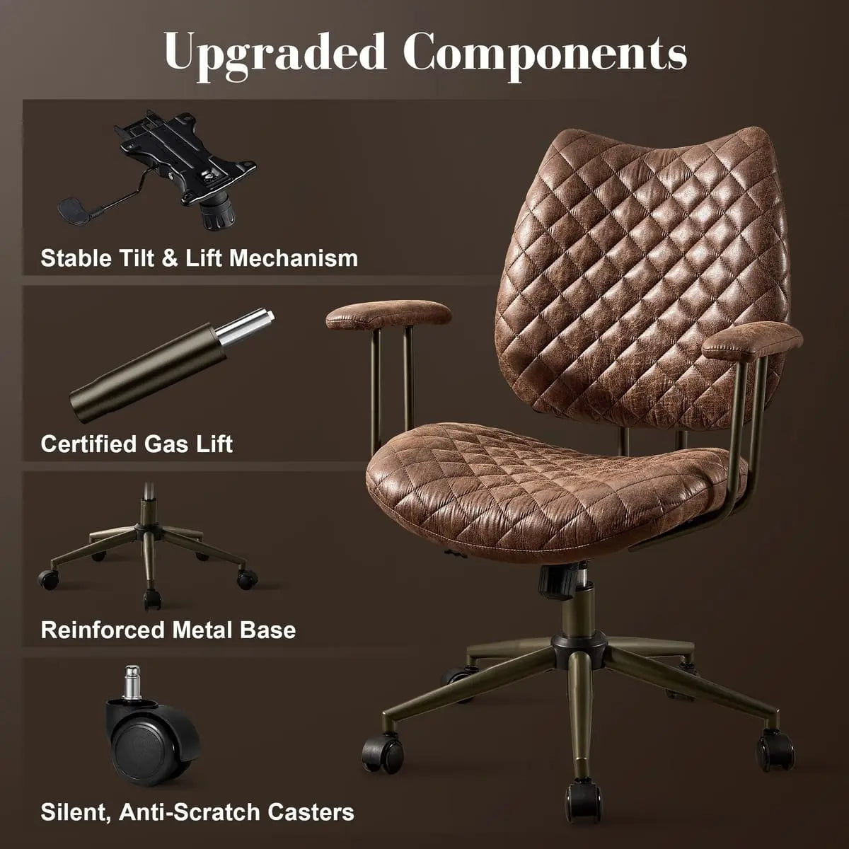 HOOOWOOO Mid-Century Leather Ergonomic Adjustable Swivel Office Chair
