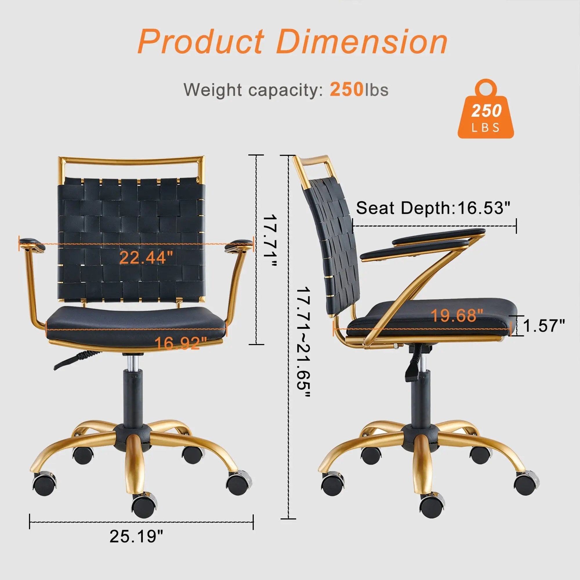 CAROCC Home Office Desk Chair Gold with Throw Pillow