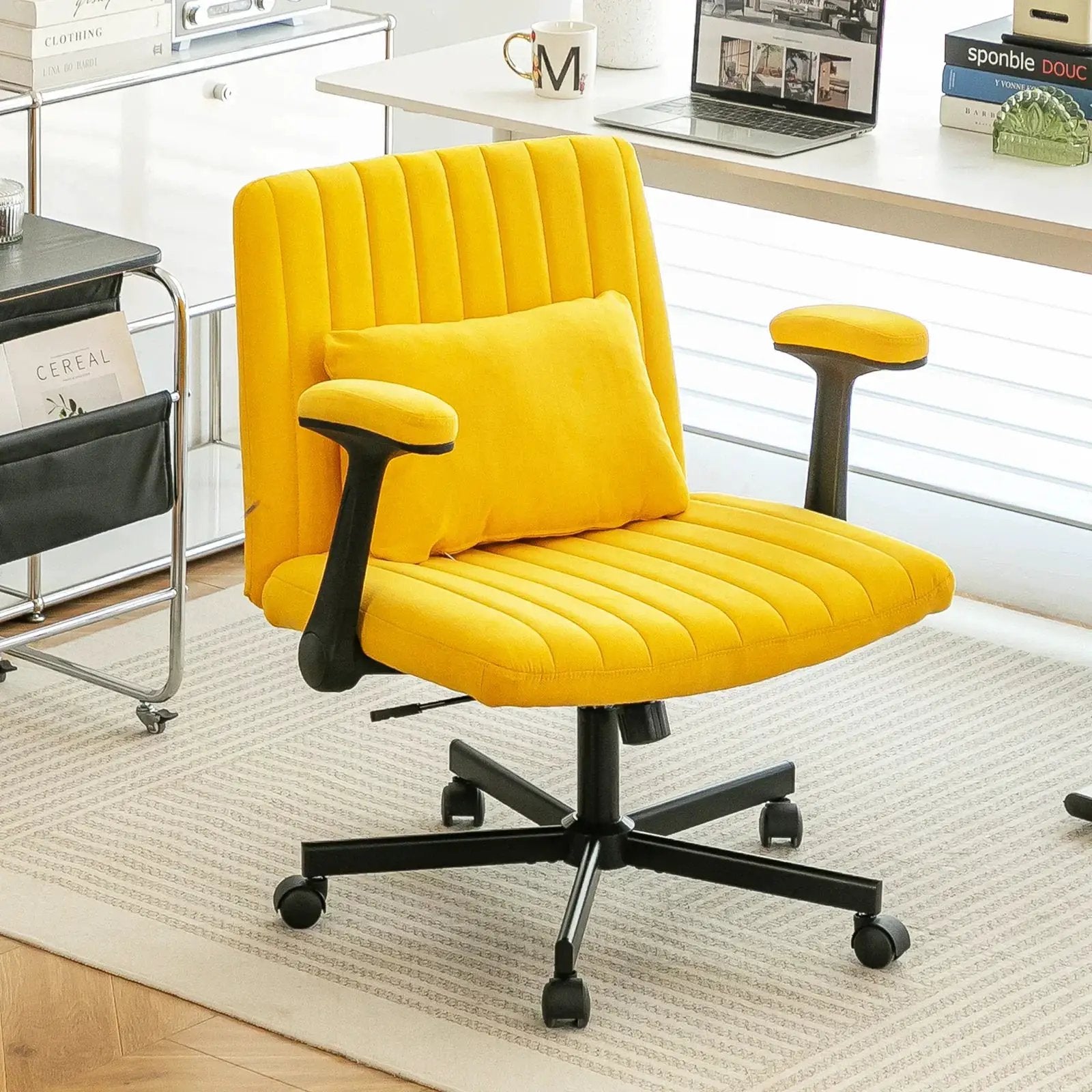 Yellow Linen Criss Cross Armrest Office Chair with Wheels - Ergonomic for Home Office, Work & Study by Platinum-Level Office Chairs