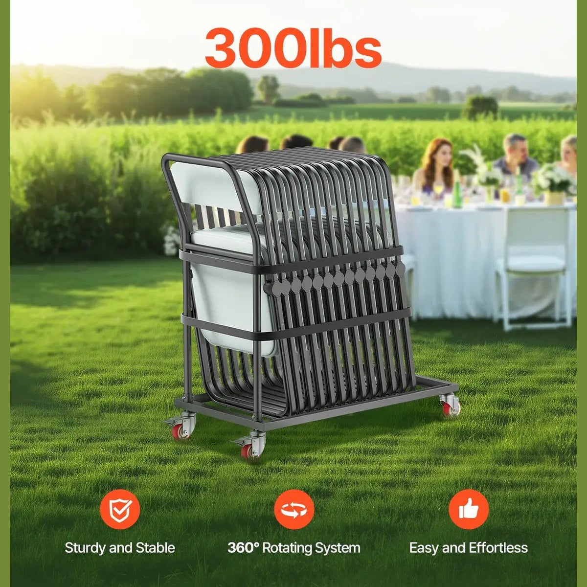 Folding Chair Rack Cart For 25 Chairs Of 300 LBS L-shape Vertical by Vevor