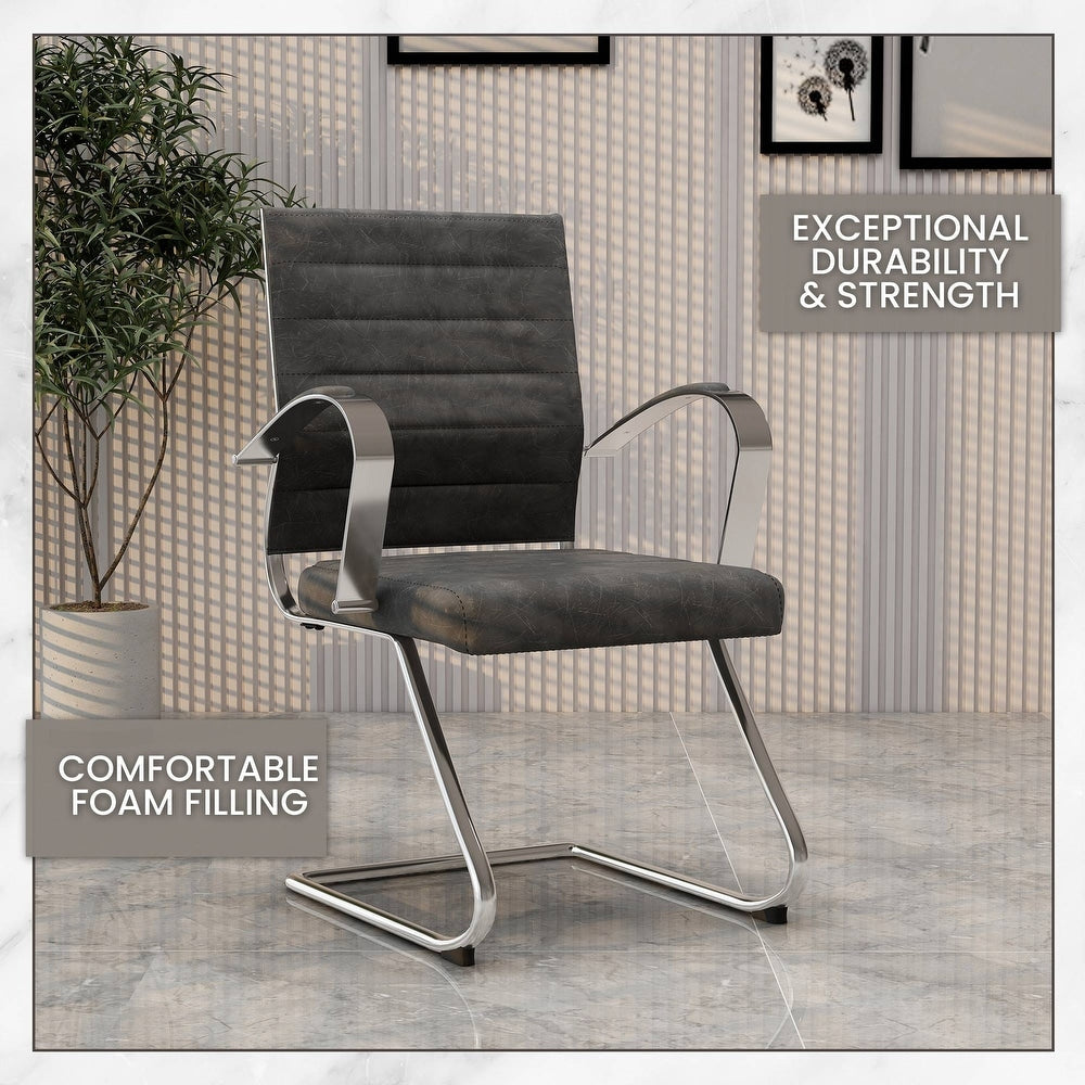 24 PCS Benmar Leather Upholstered Computer Office Chair with Sled Base, Padded Armrests for Home or Office - Charcoal