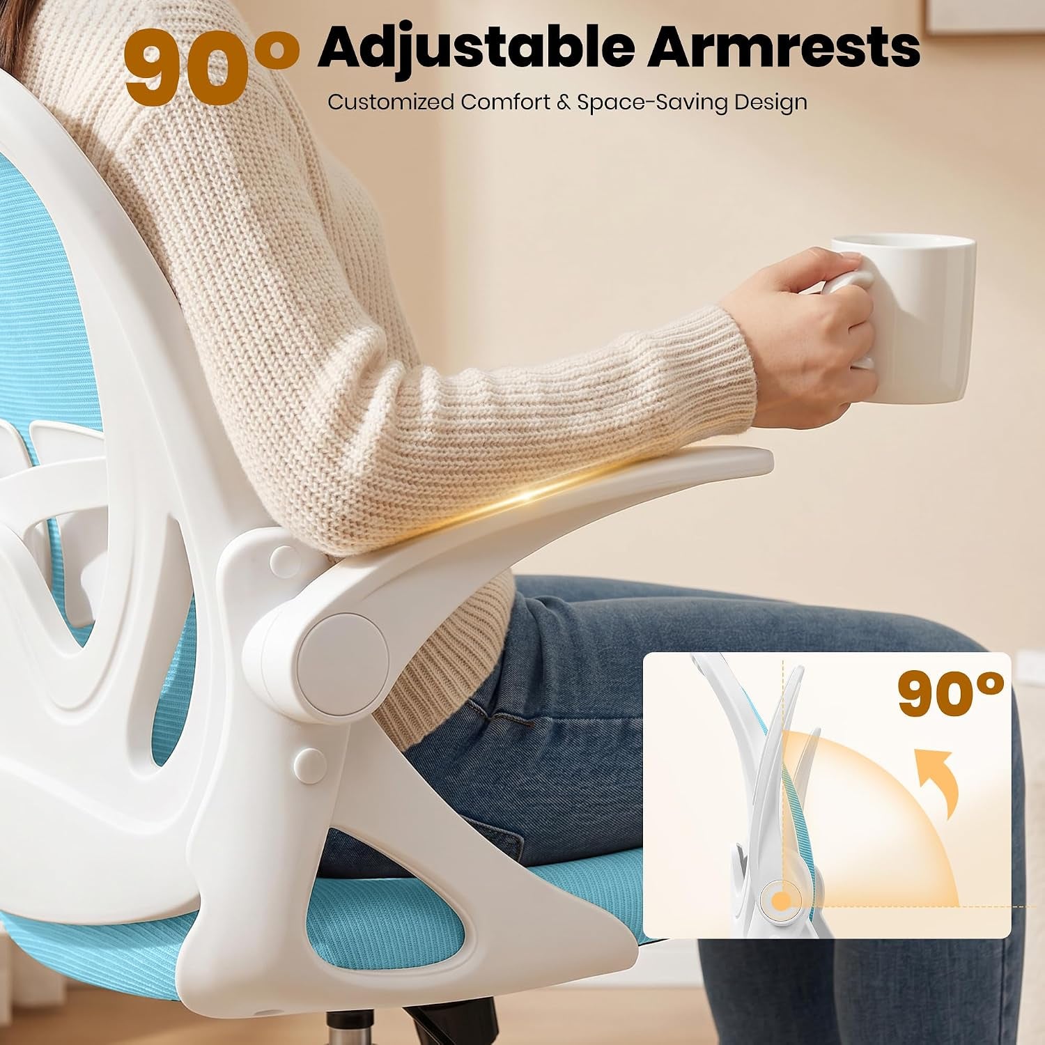 Primy Drafting Chair Tall Office Chair with Flip-Up Armrests Executive Ergonomic Computer Standing Desk Chair with Lumbar Support and Adjustable Footrest Ring（Blue）