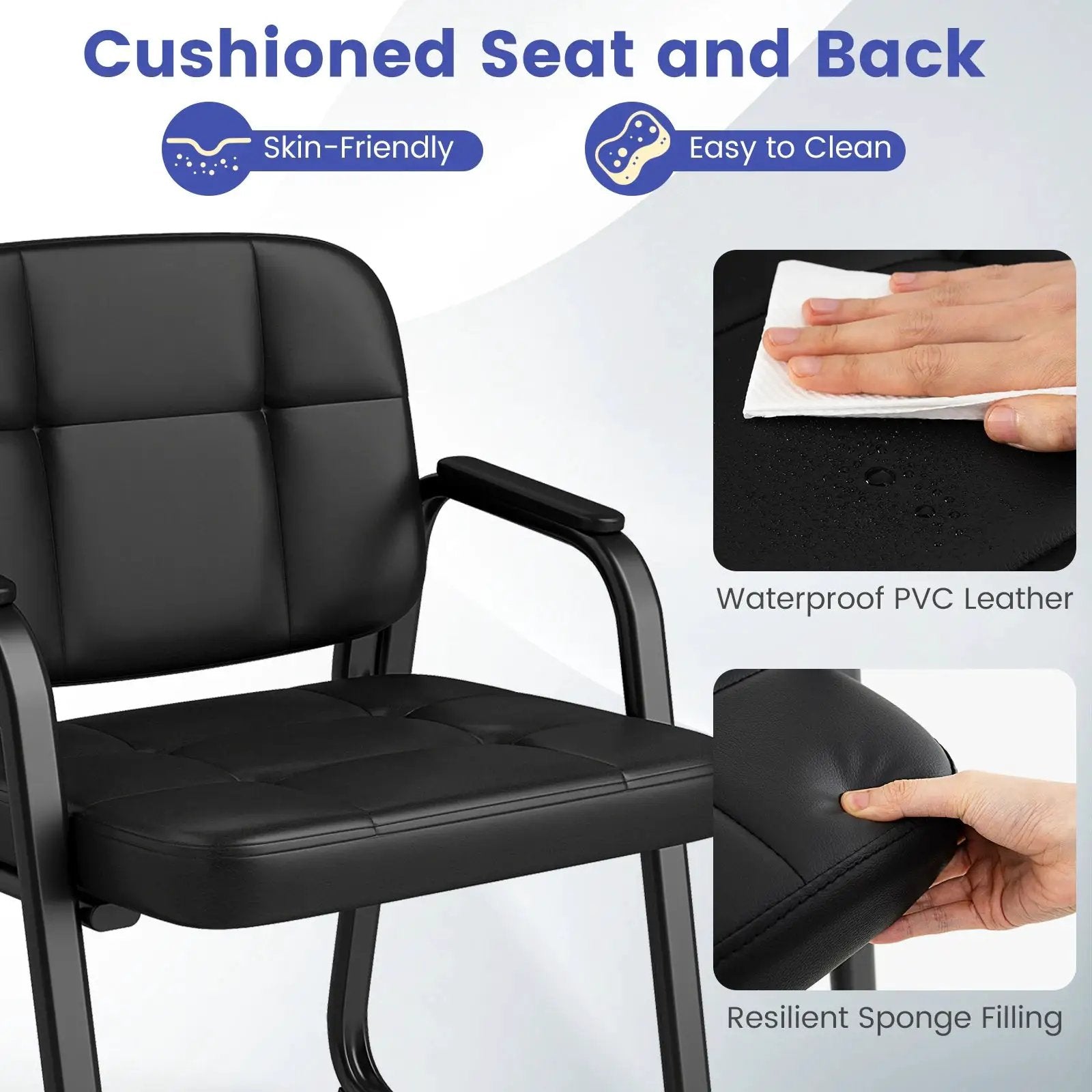 Costway Leather Office Reception Chairs Set of 2/4/6/8/10/12 with - Sled Base