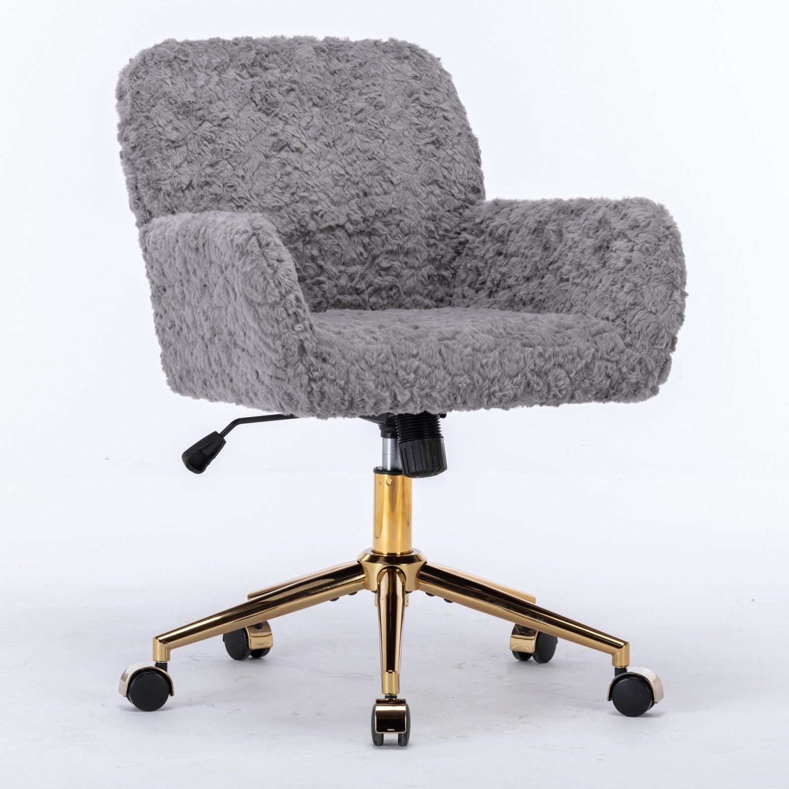 A&A Furniture Rabbit Hair Desk Chair, Golden Base, Gray