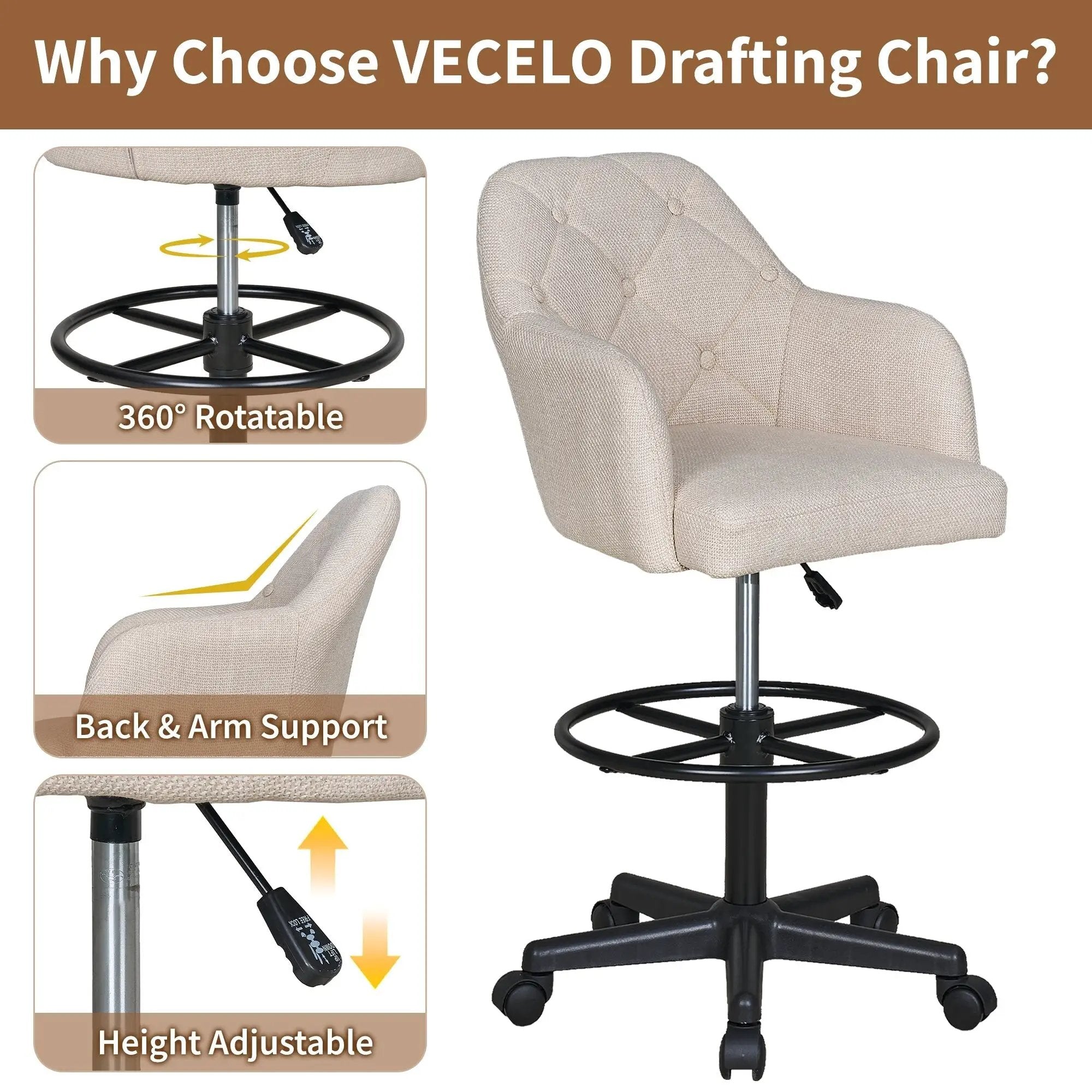Drafting Chair Swivel Wingback Adjustable Height Office Comfort