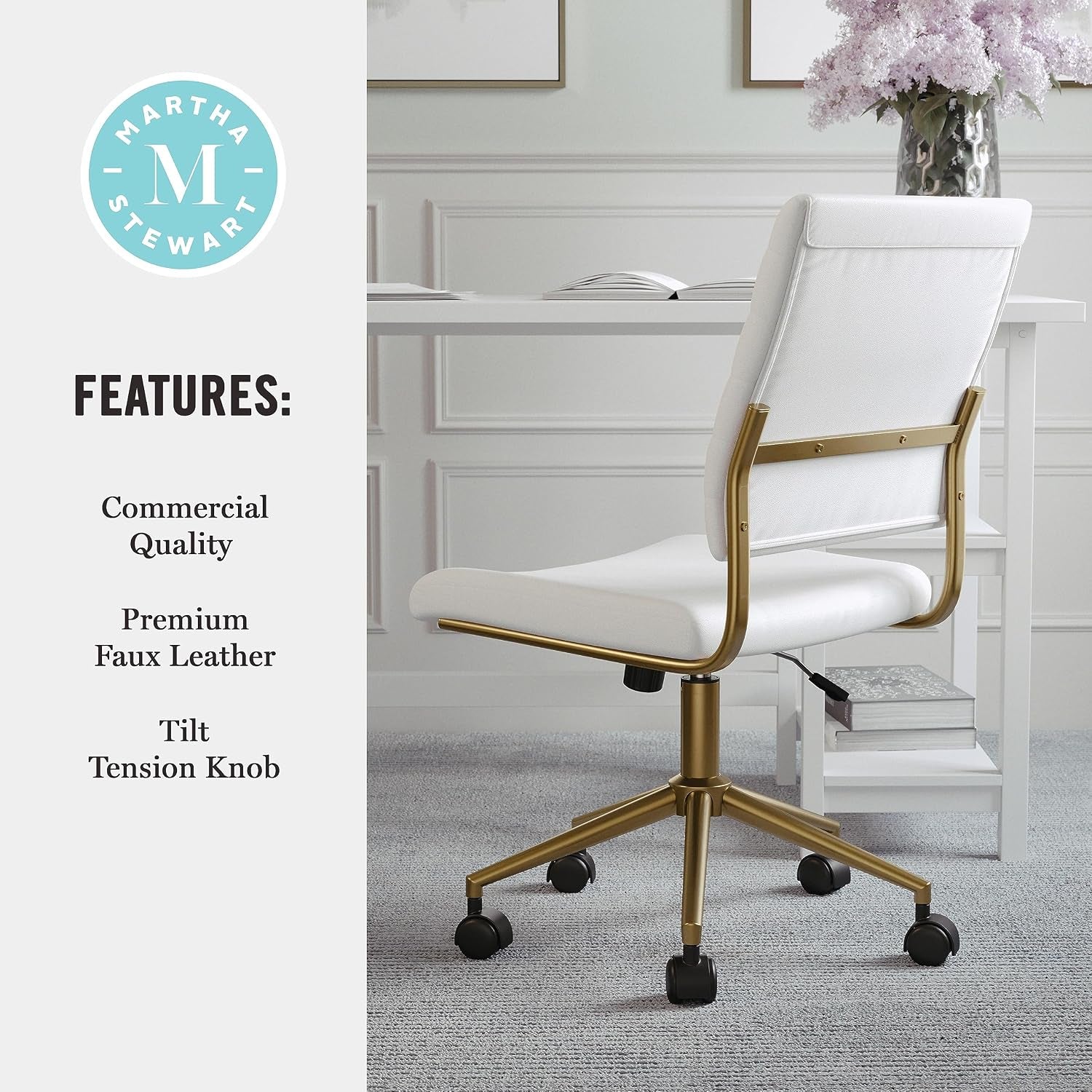 Martha Stewart Ivy Upholstered Office Chair, White