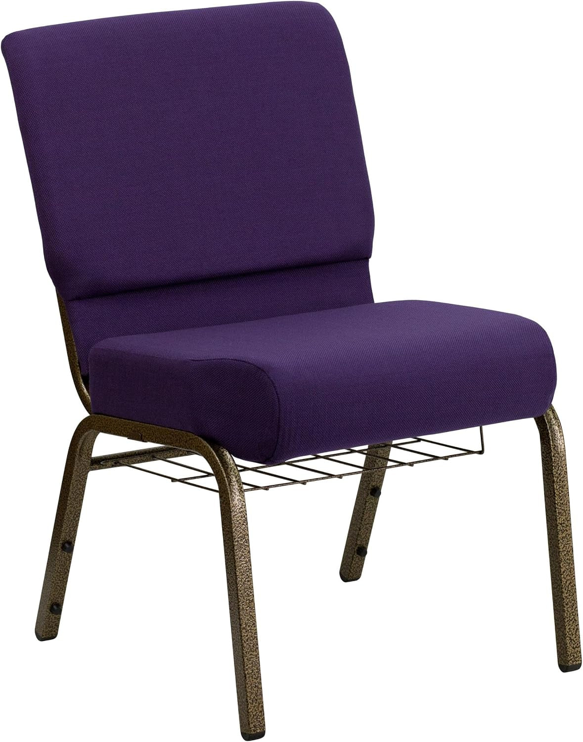 Flash Furniture HERCULES Series 21''W Church Chair in Royal Purple Fabric with Cup Book Rack - Gold Vein Frame