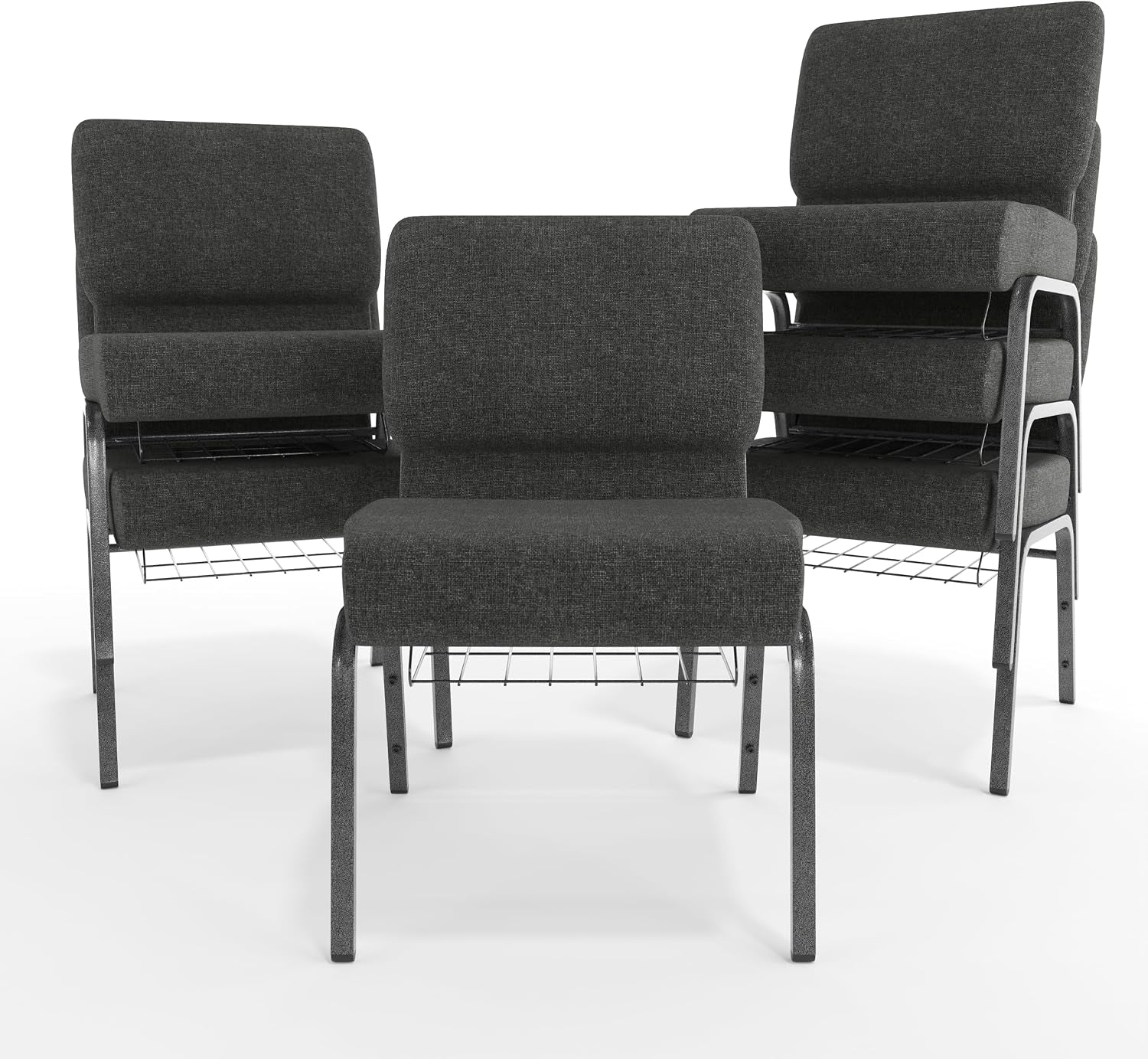 Flash Furniture HERCULES Series 21''W Church Chair in Dark Gray Fabric with Book Rack - Silver Vein Frame
